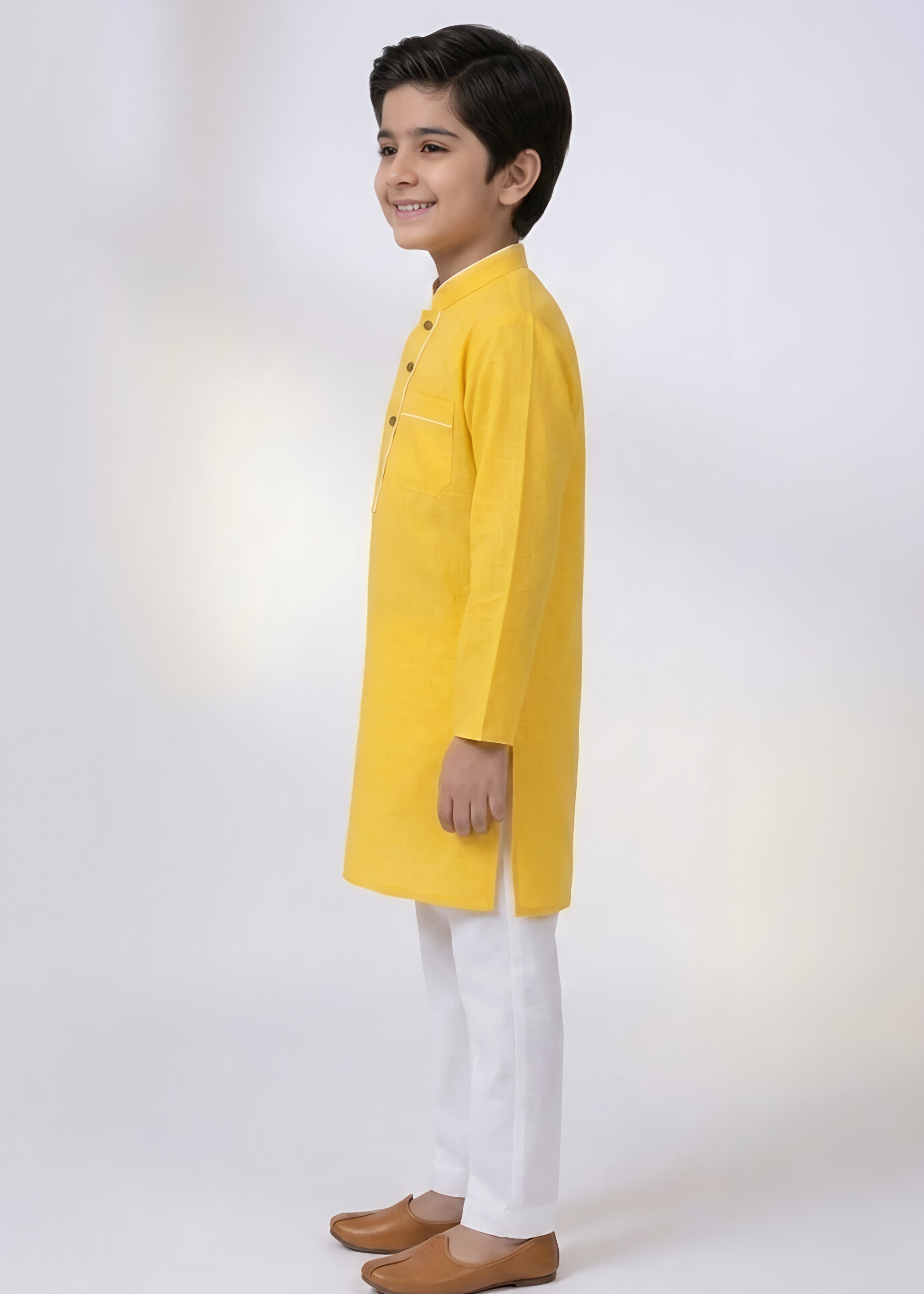 cotton Kurta Set in White, gold