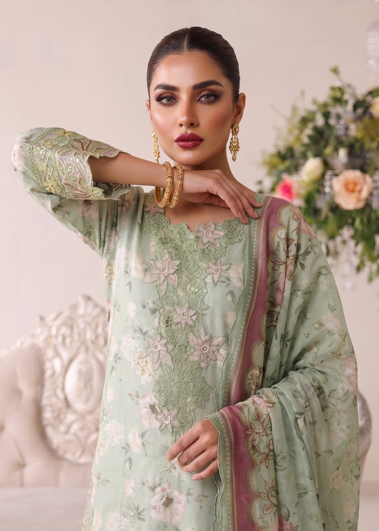 lawn Sharara in Mint green