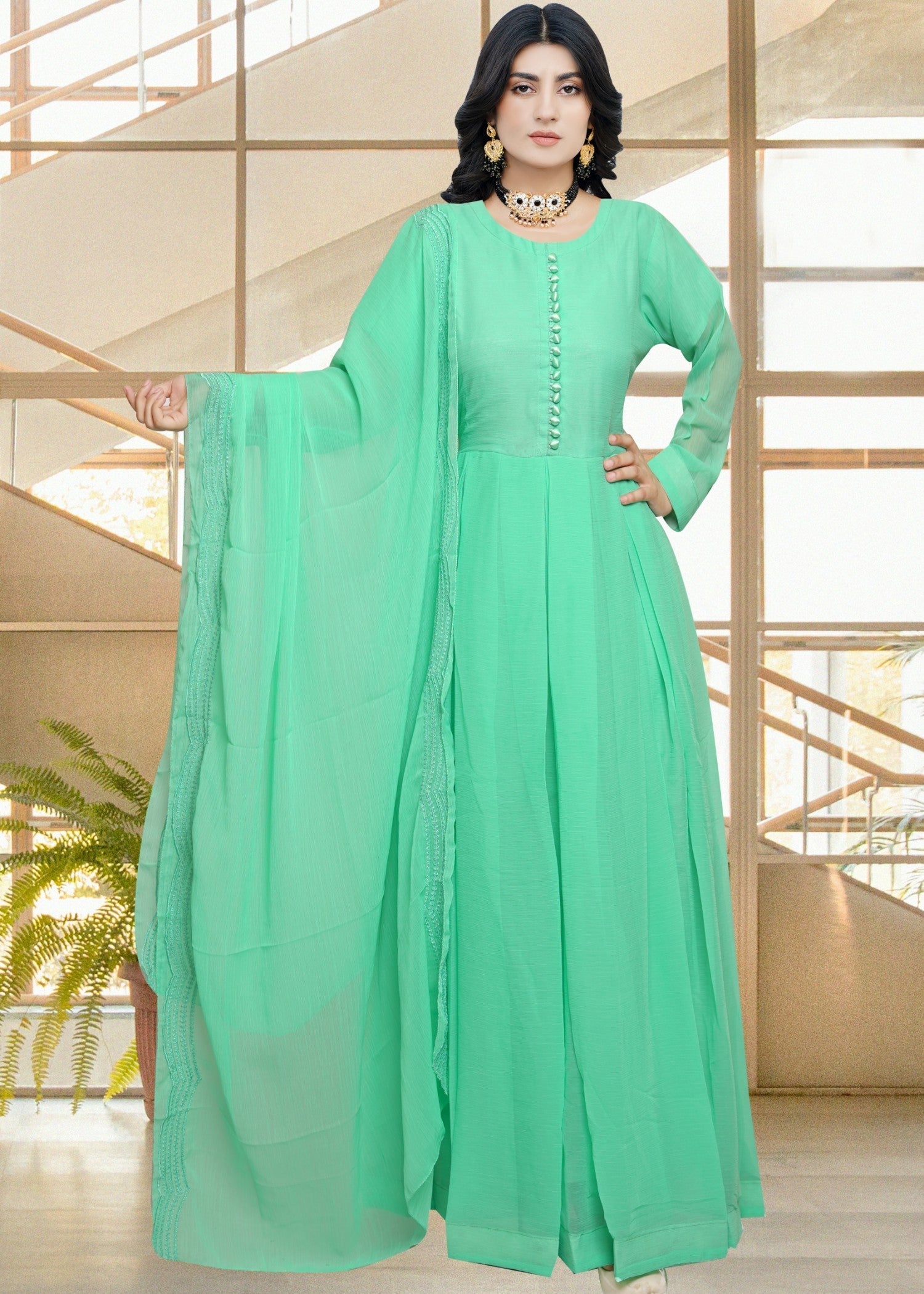 chiffon Maxi in Aquamarine