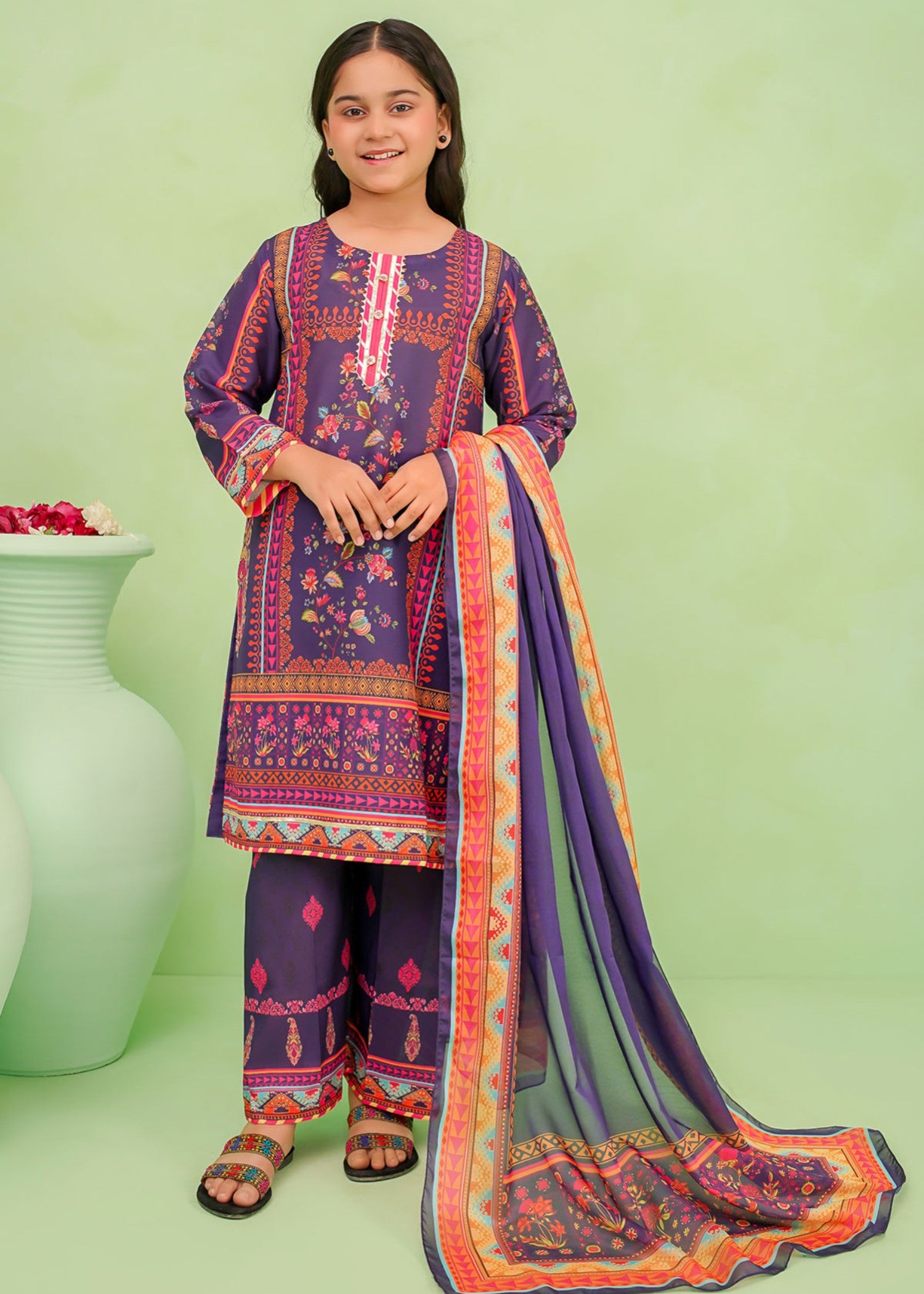 poly lawn Kurta Set in Purple