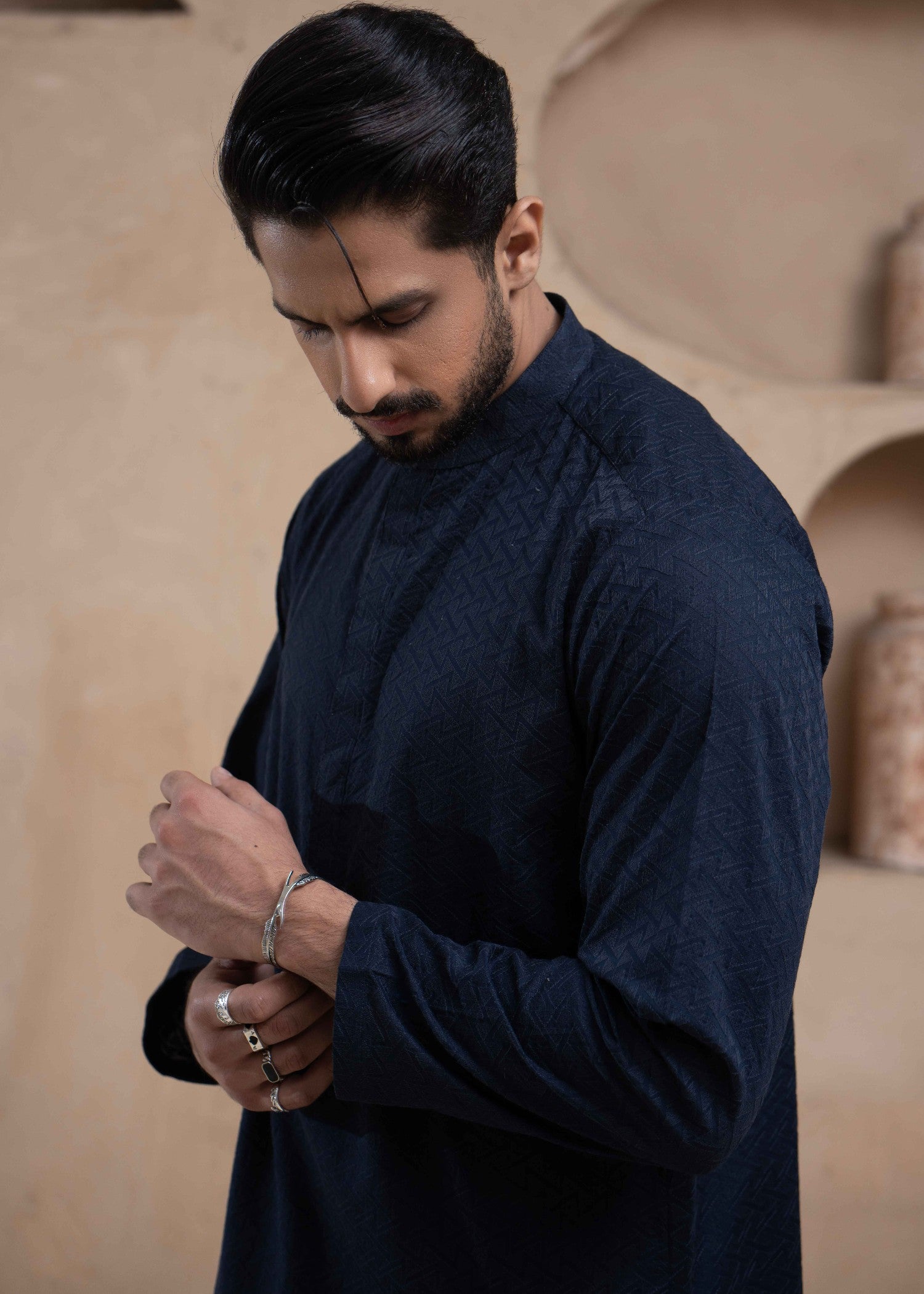 chikankari cotton Kurta in Navy blue