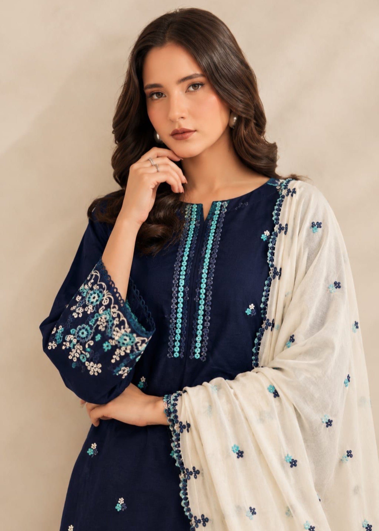 linen Kurta Set in Midnight blue