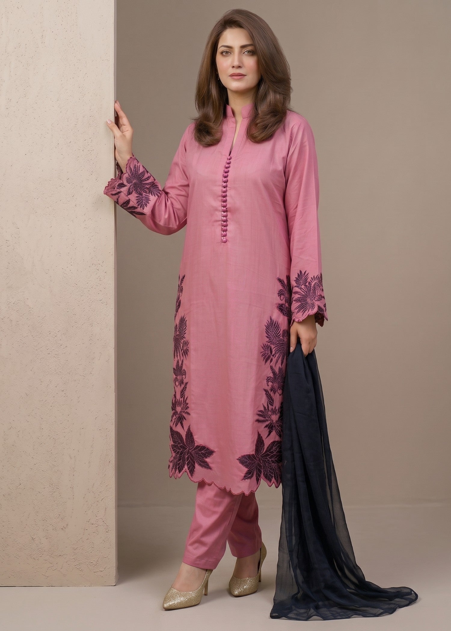 linen Kurta Set in Mauve pink