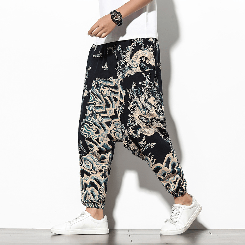 Summer Bohemian Loose Wide-Leg Elephant Flower Beach Trousers