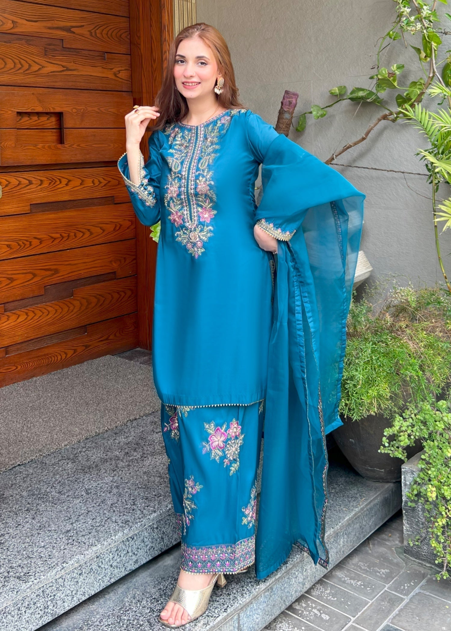 kattan silk Kurta Set in Blue