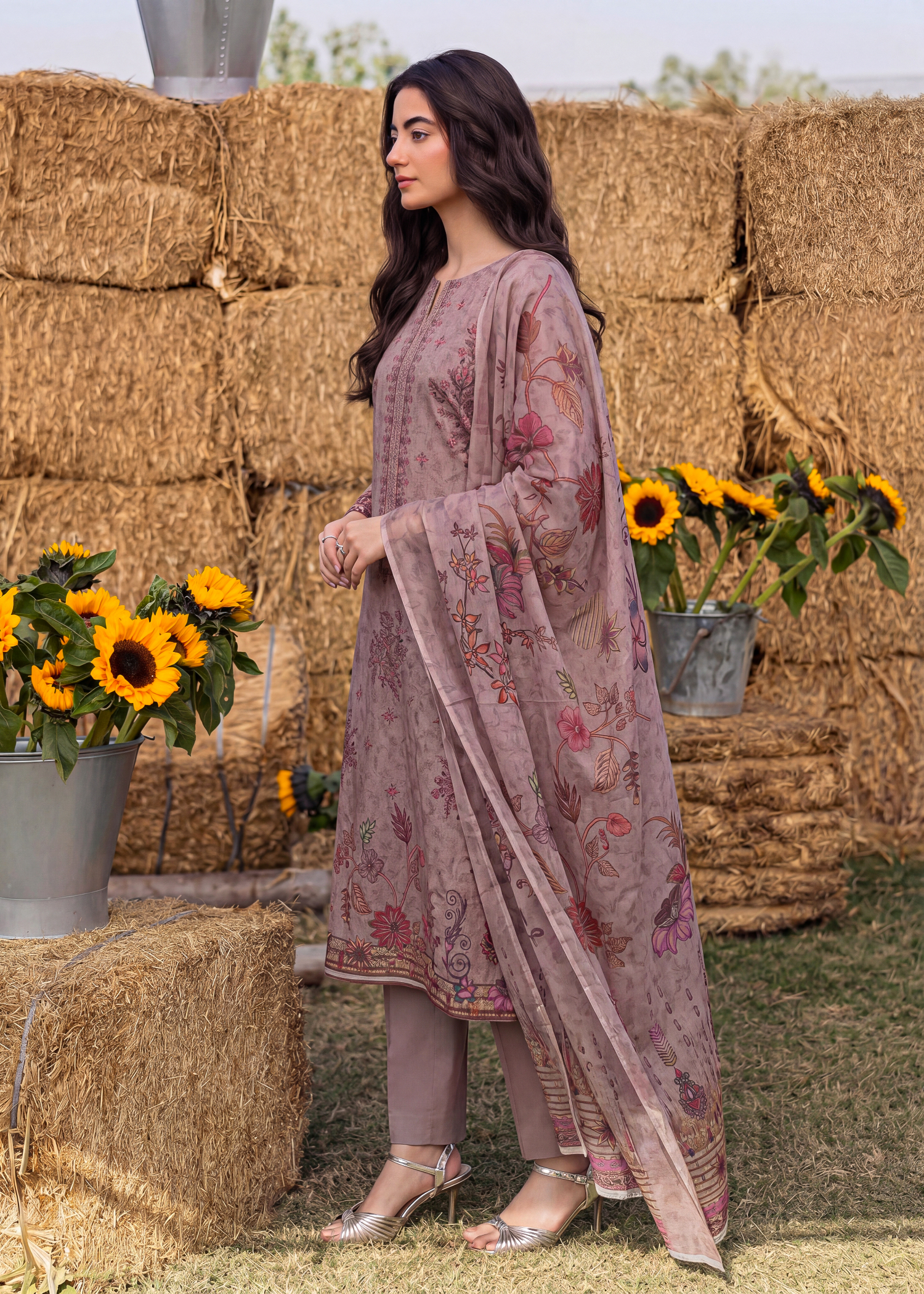 karandi Unstitched in Tea rose pink