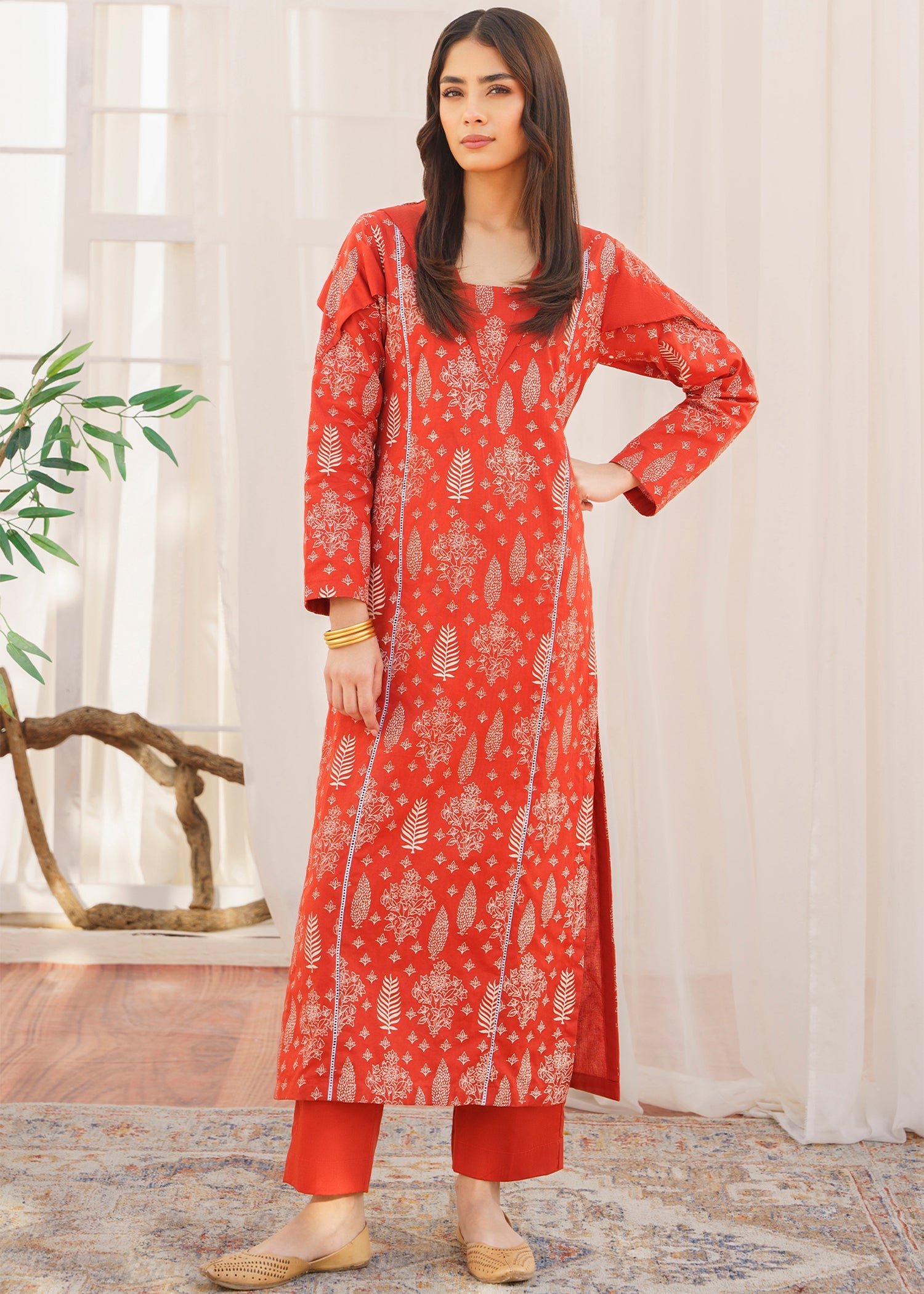khaddar Kurta Set in Orange