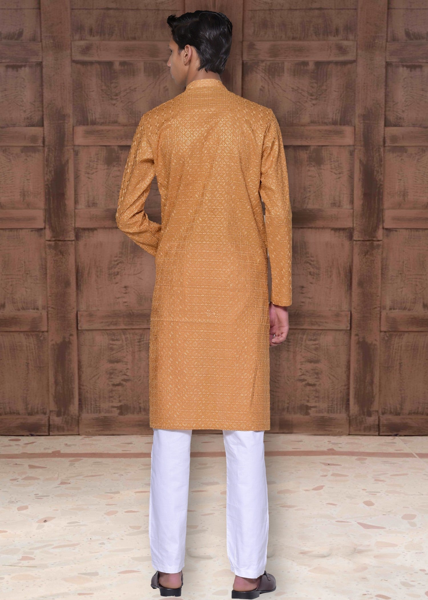 chikankari cotton Kurta in Mustard by Occasions Designer Wear