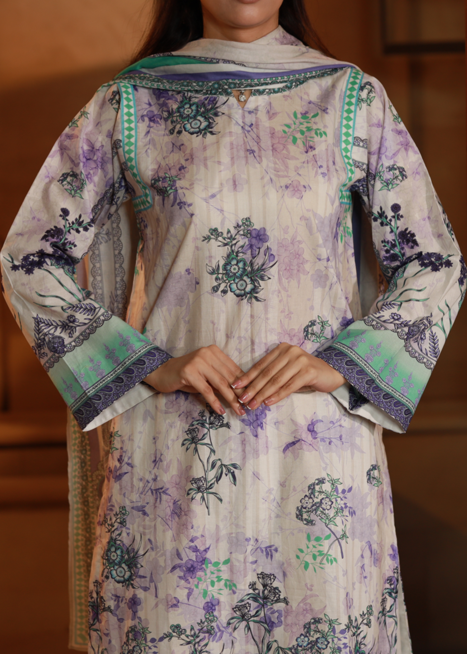 lawn Unstitched in Purple, white smoke
