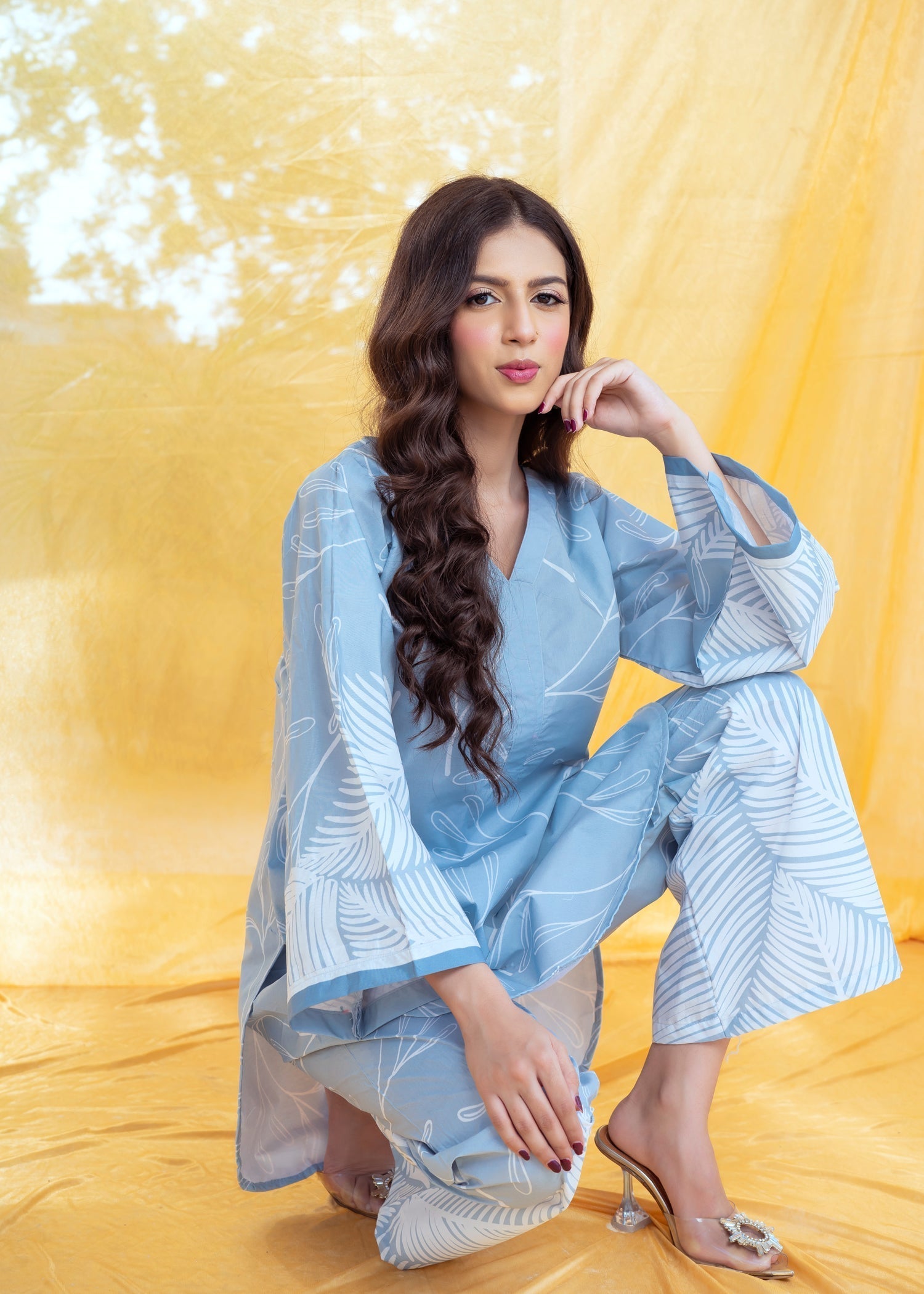 poly lawn Co Ord Sets in Sky blue