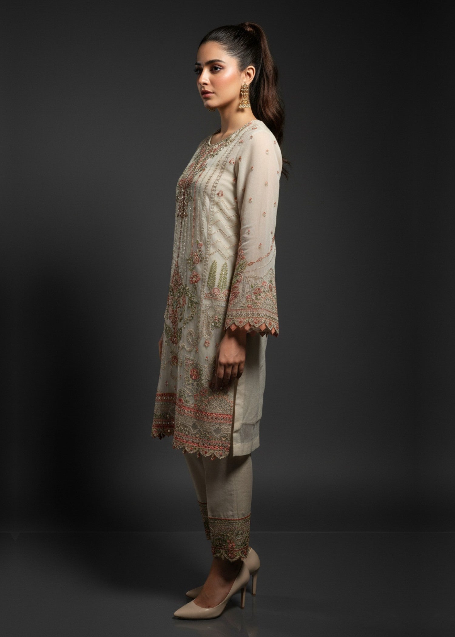 organza Kurta Set in Wheat