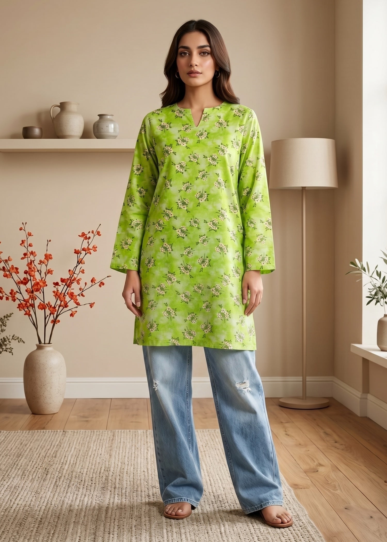 lawn cotton Kurti in Pastel green