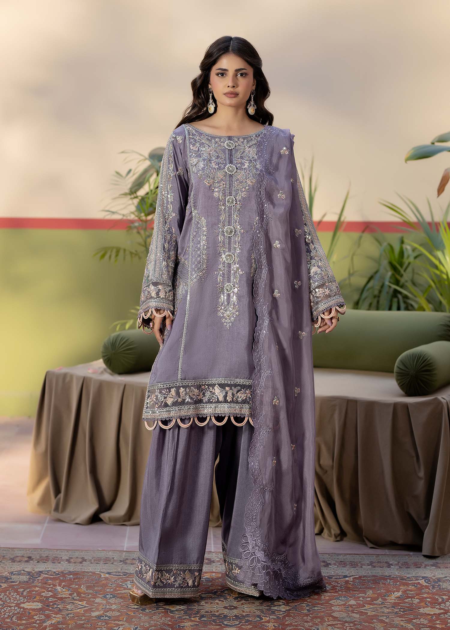 raw silk Kurta Set in Lavender grey