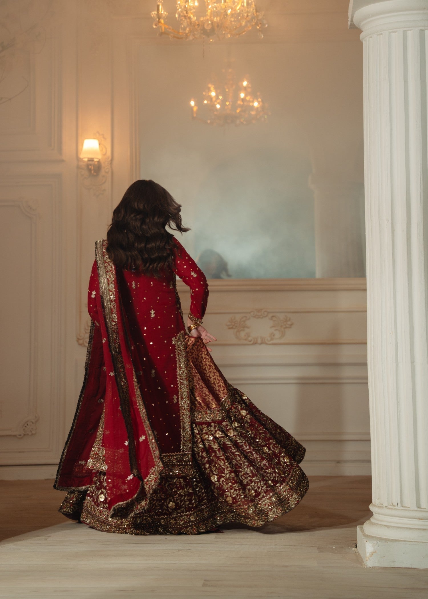 chiffon Lehenga in Maroon
