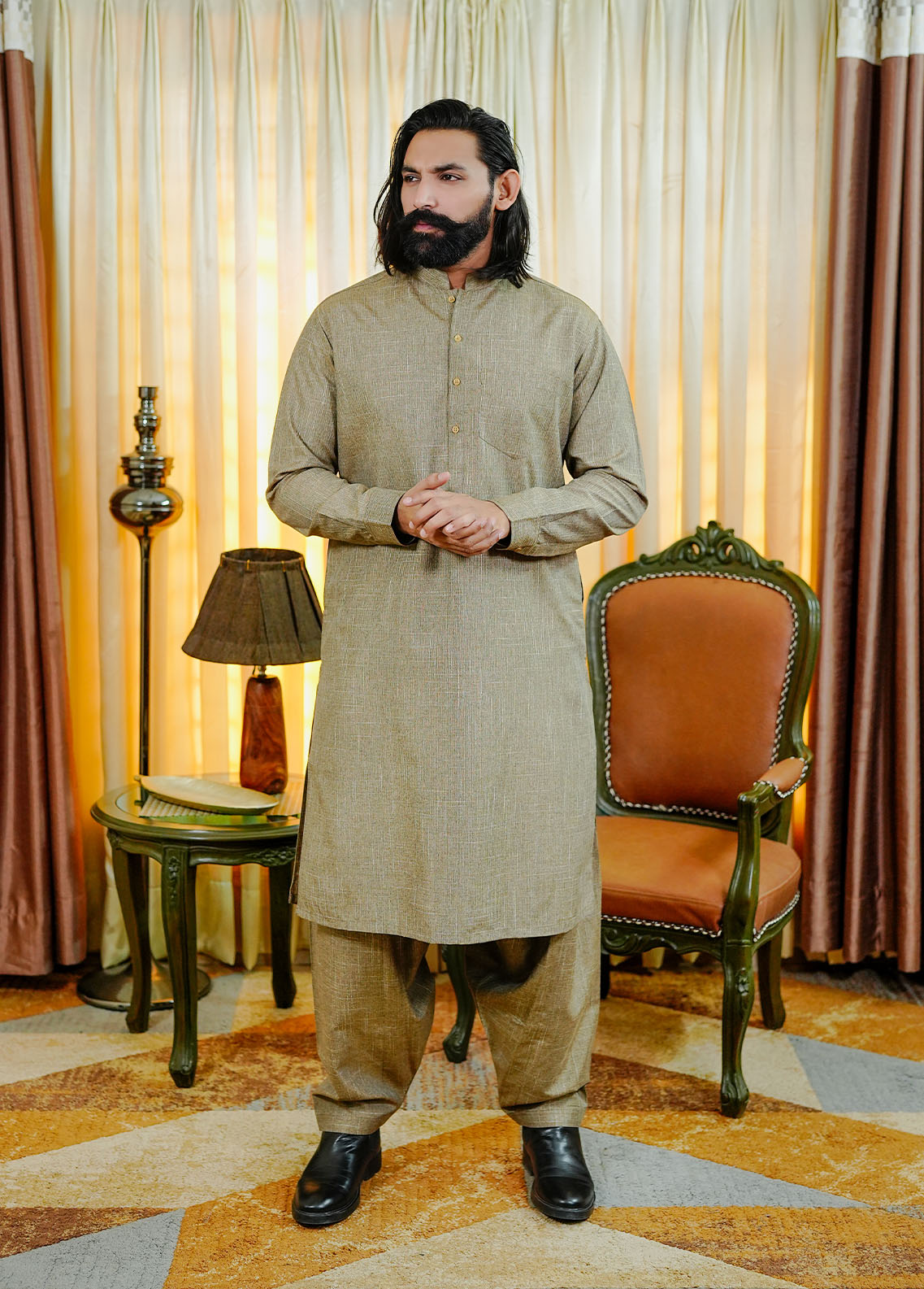 cotton viscose Shalwar Kameez in Wheat