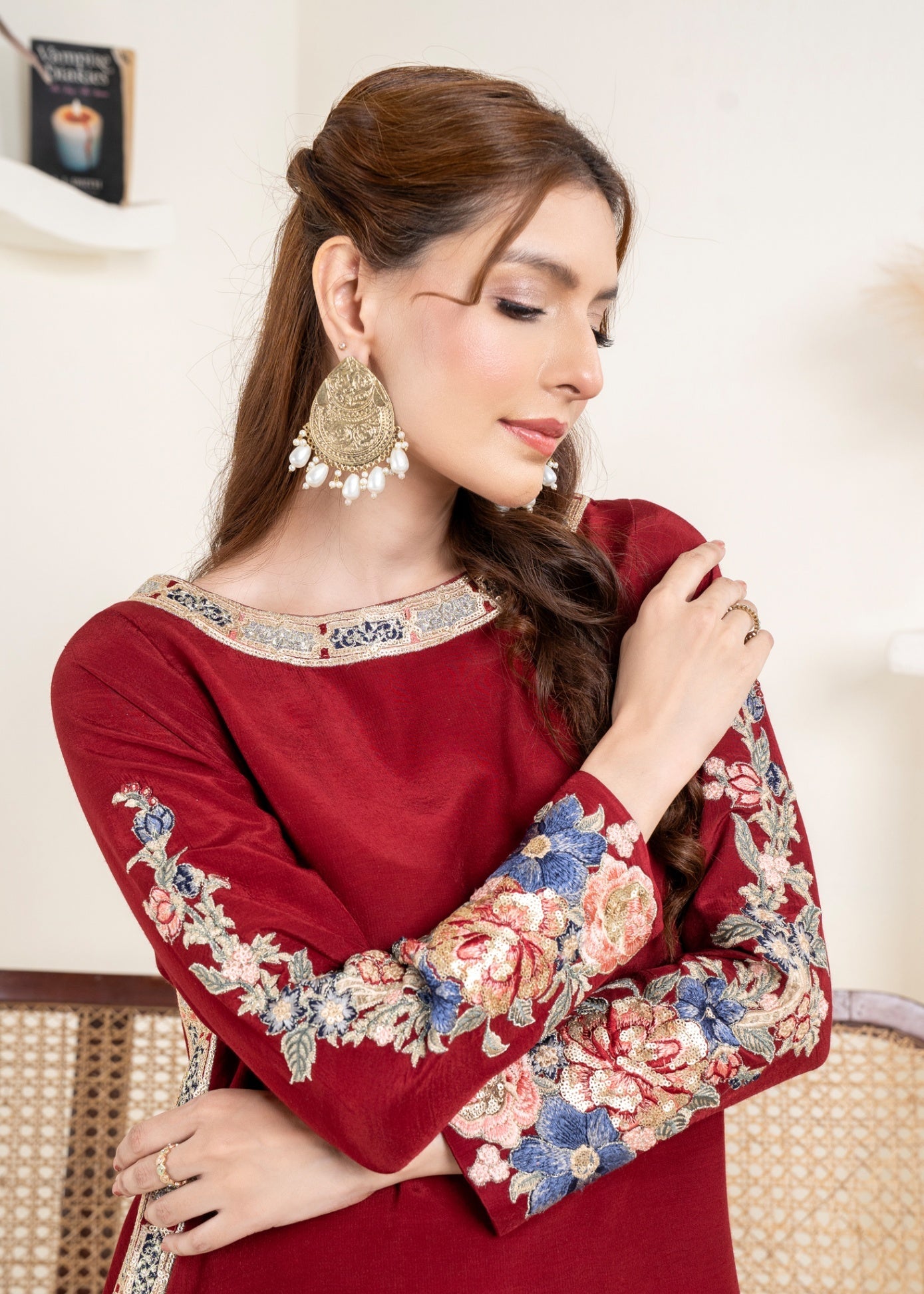 thai silk Kurta Set in Maroon