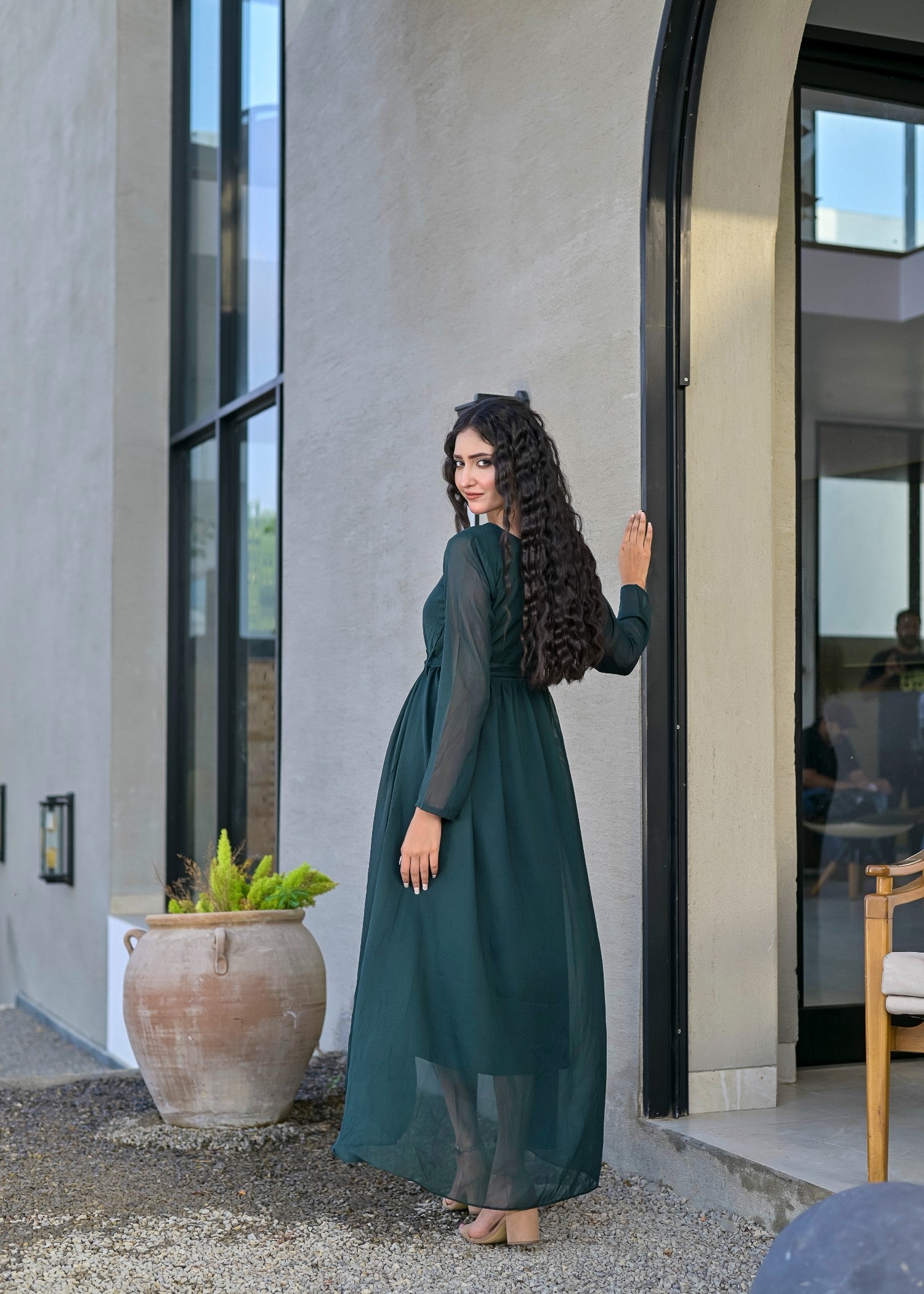 chiffon Maxi in Bottle green