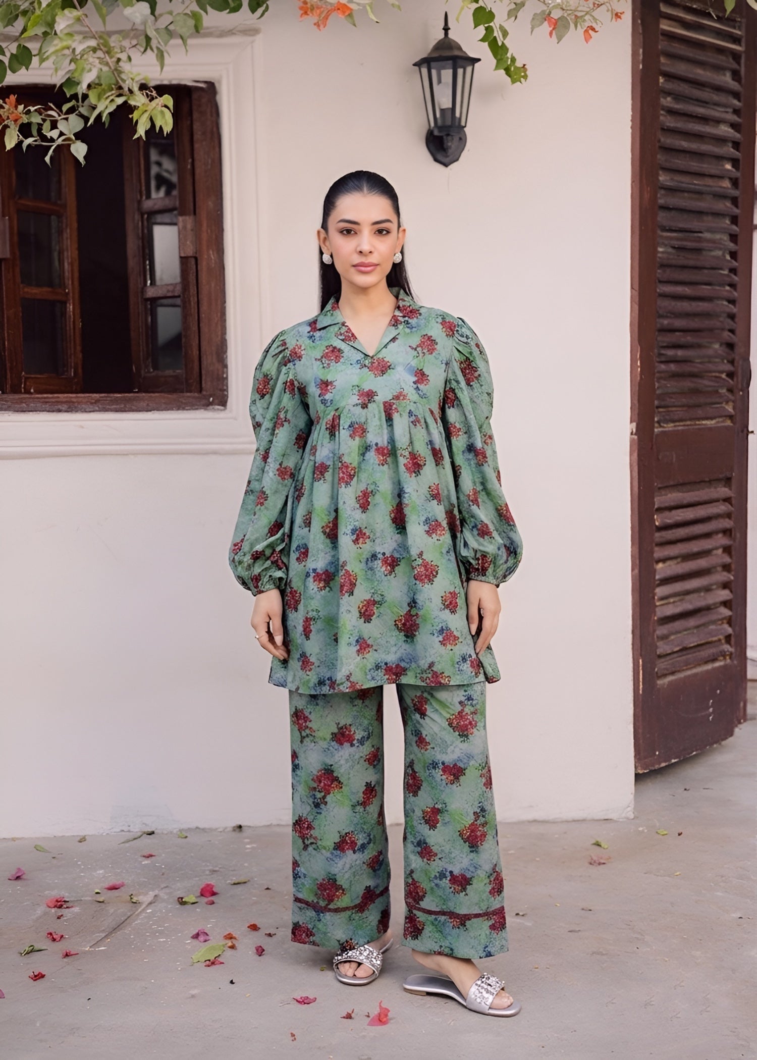 dhanak Short Frock in Sage green