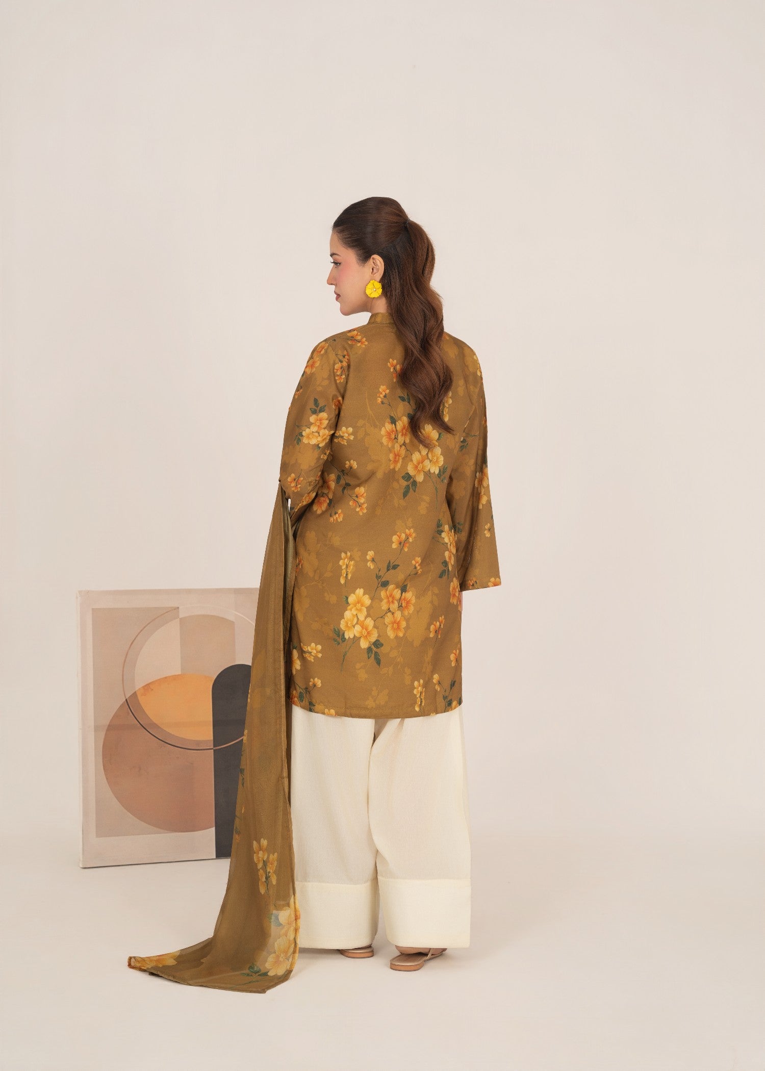 poly lawn Kurta Set in Forest green