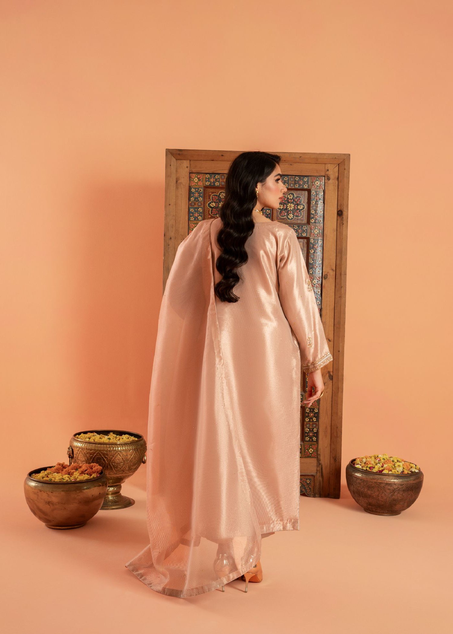 tissue Kurta Set in Pastel pink