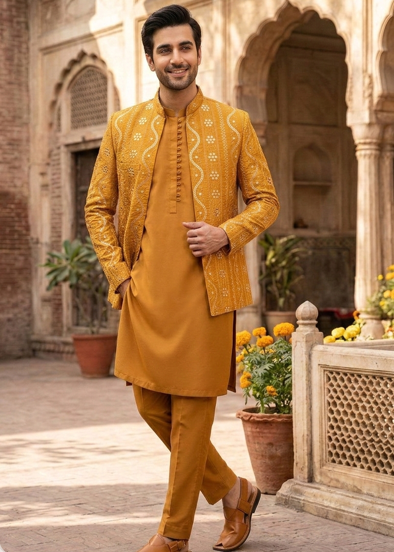 silk Prince Coat in Mustard, gold