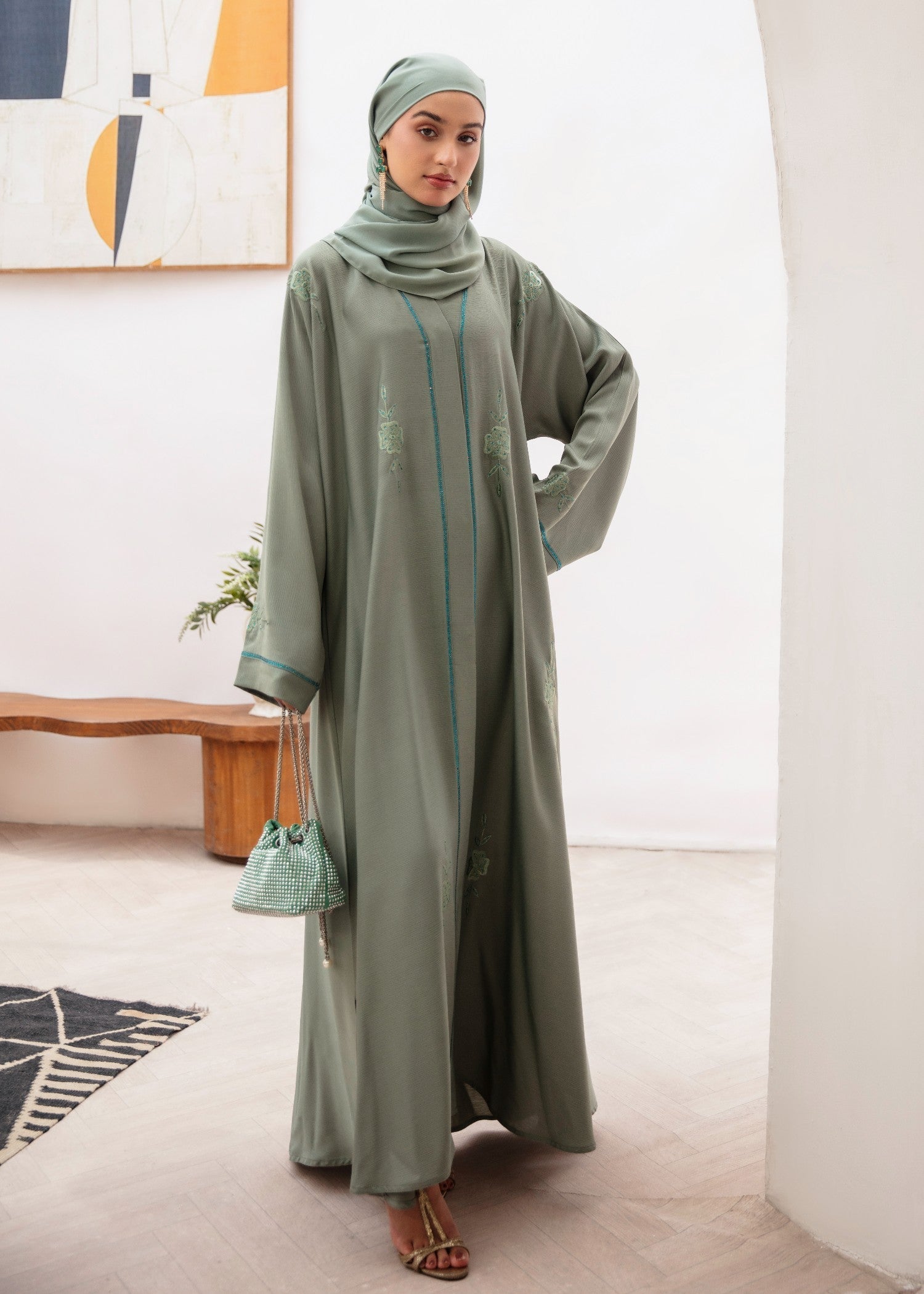 nidha Abaya in Pistachio green