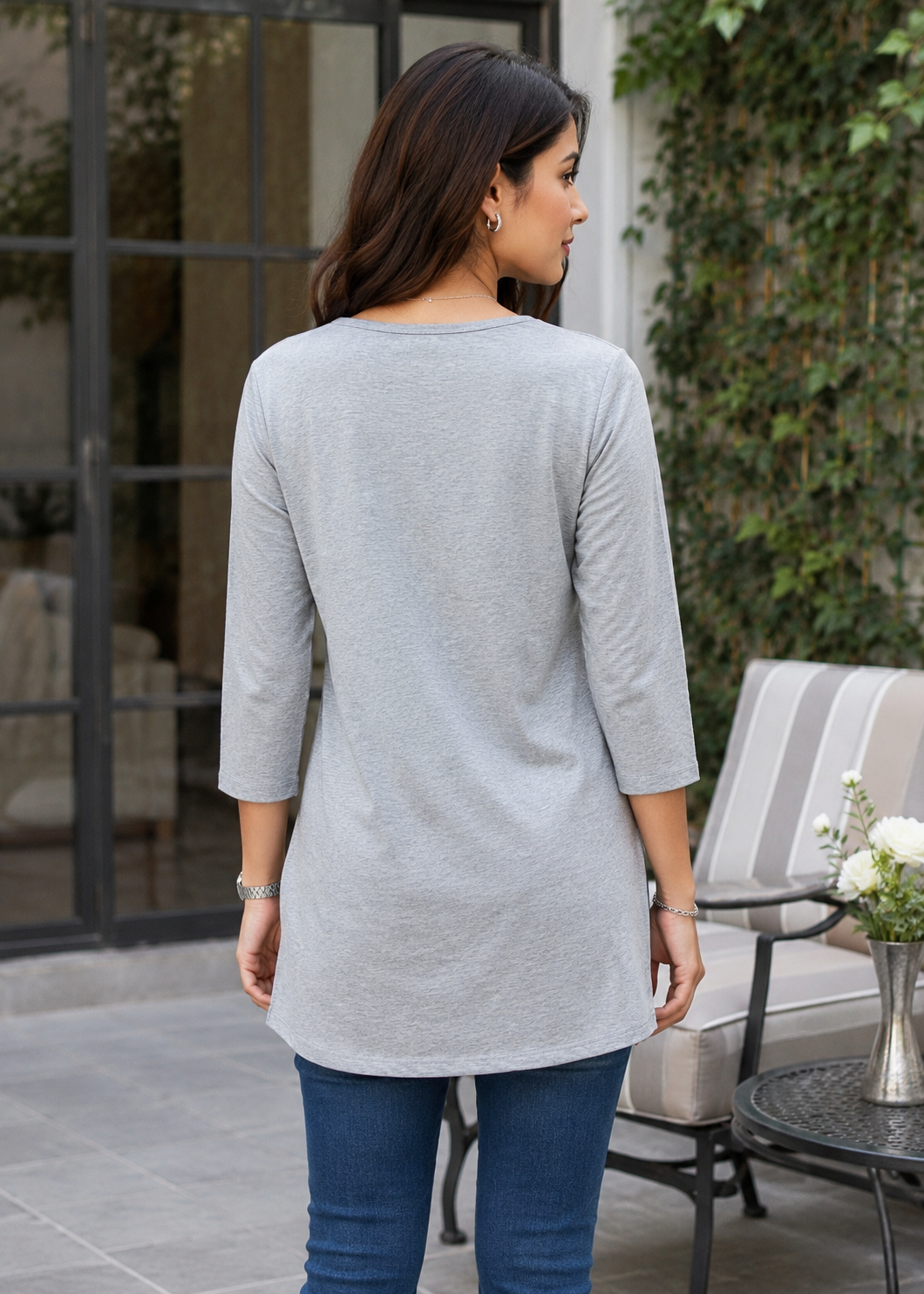 single jersey knit Top in Light grey