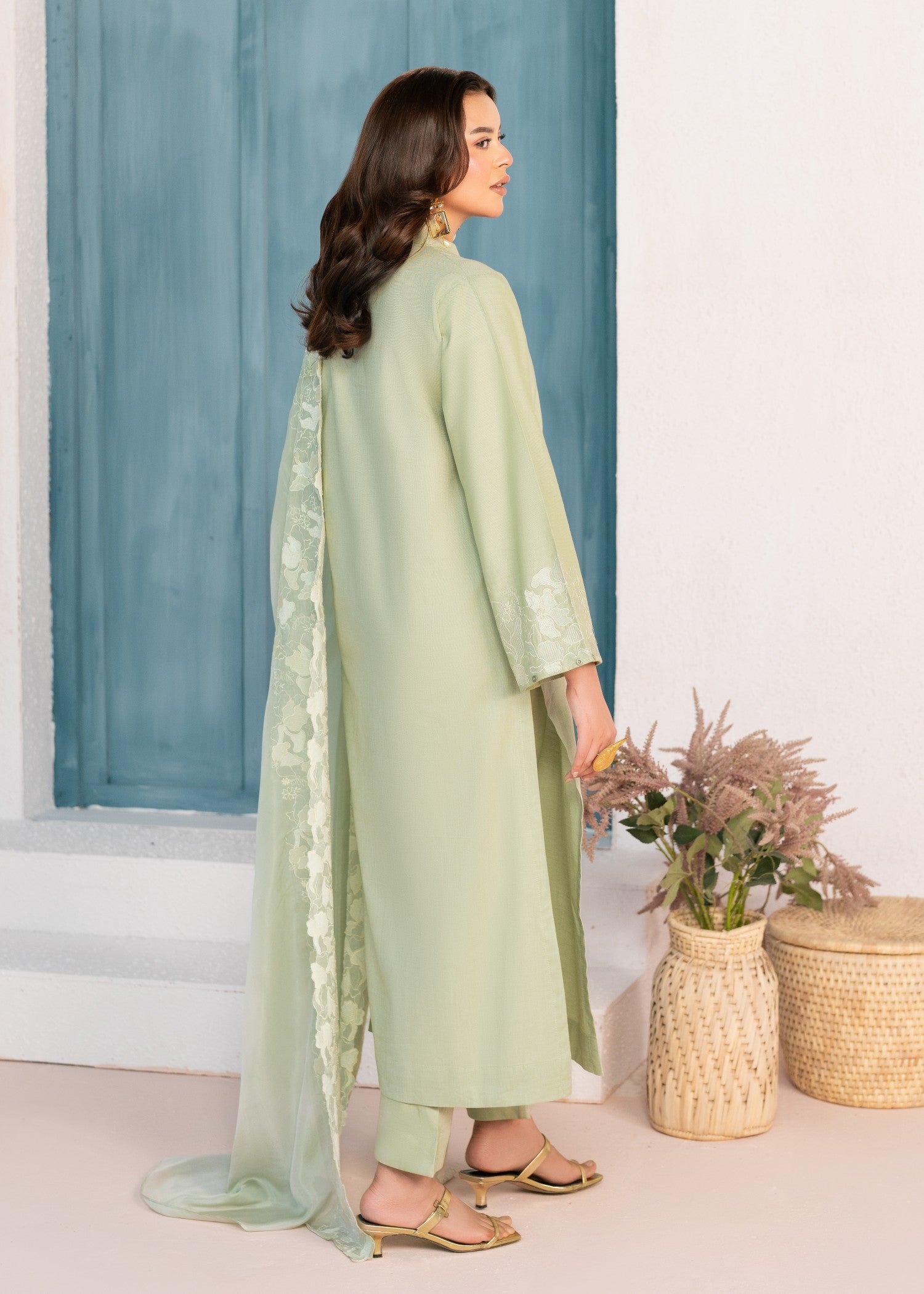 irish linen Kurta Set in Mint green