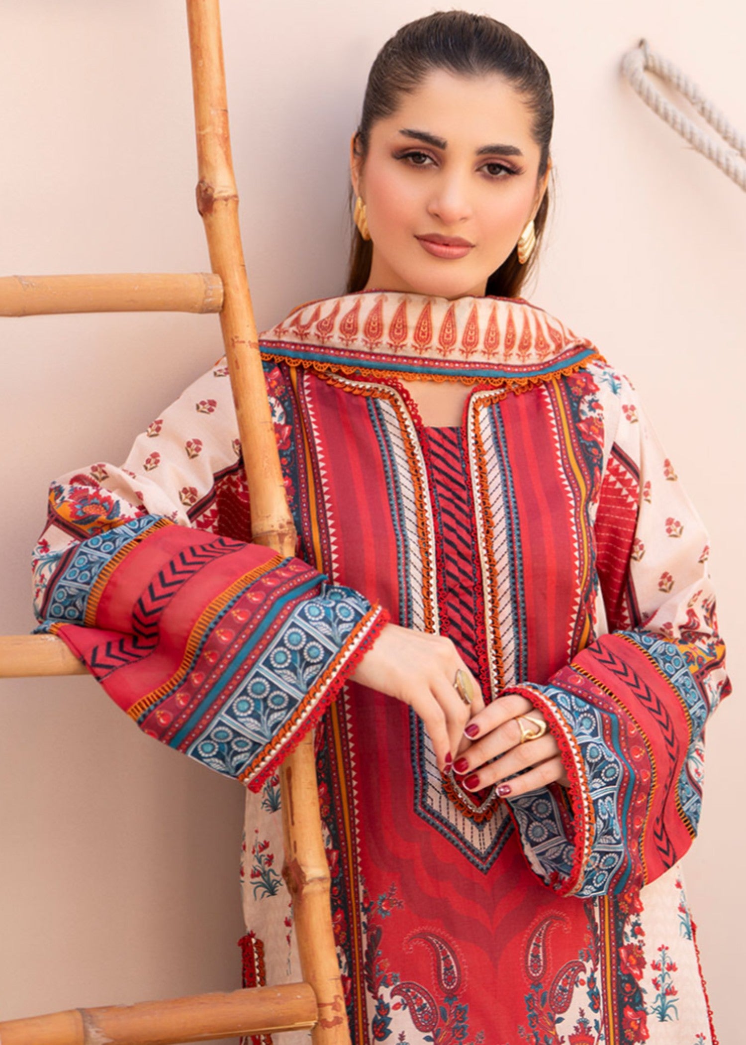 lawn Unstitched in Coral red