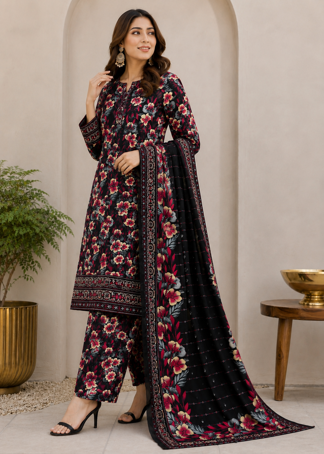 cotton Unstitched in Black, hot pink