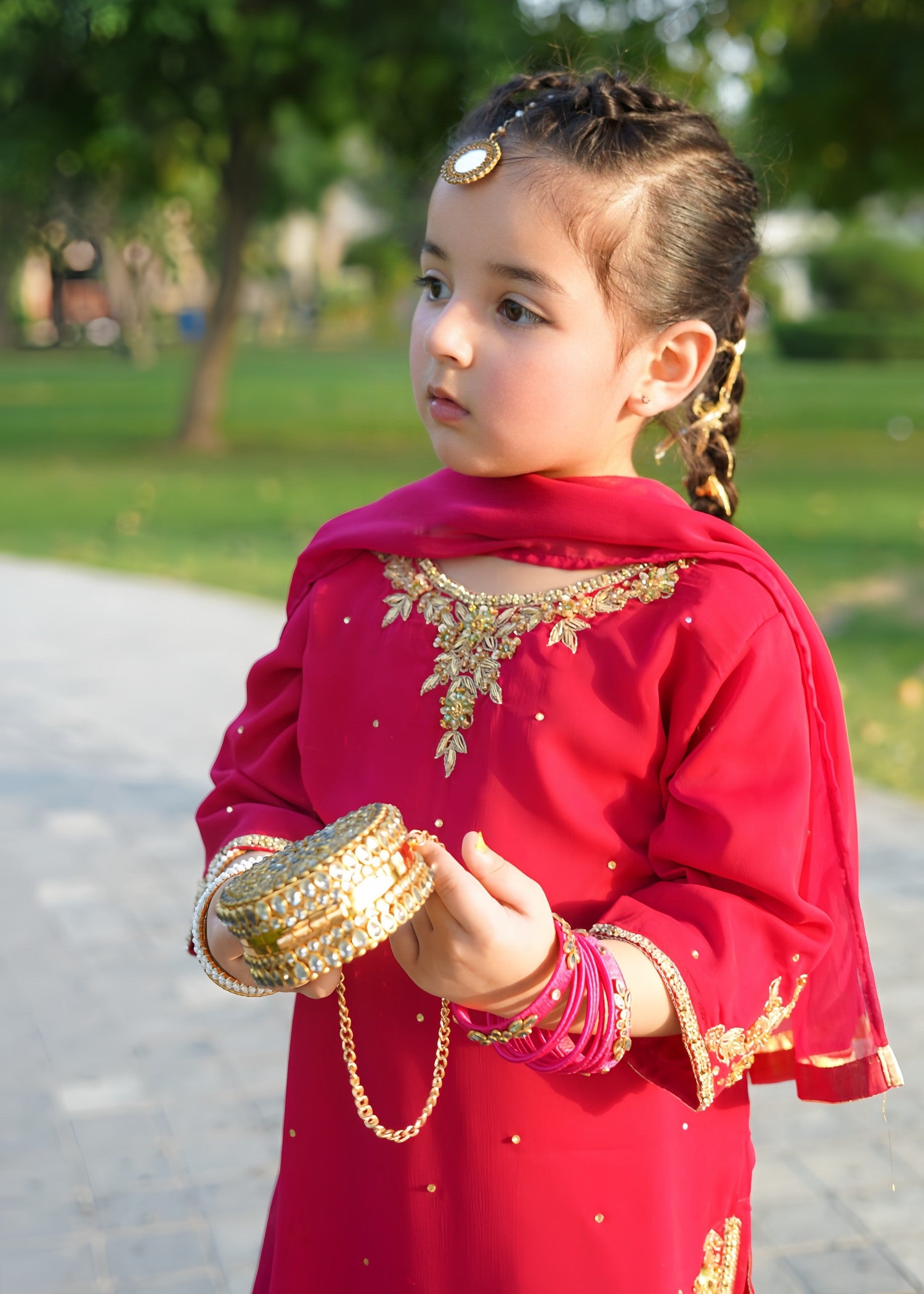 chiffon Kurta Set in Hot pink red
