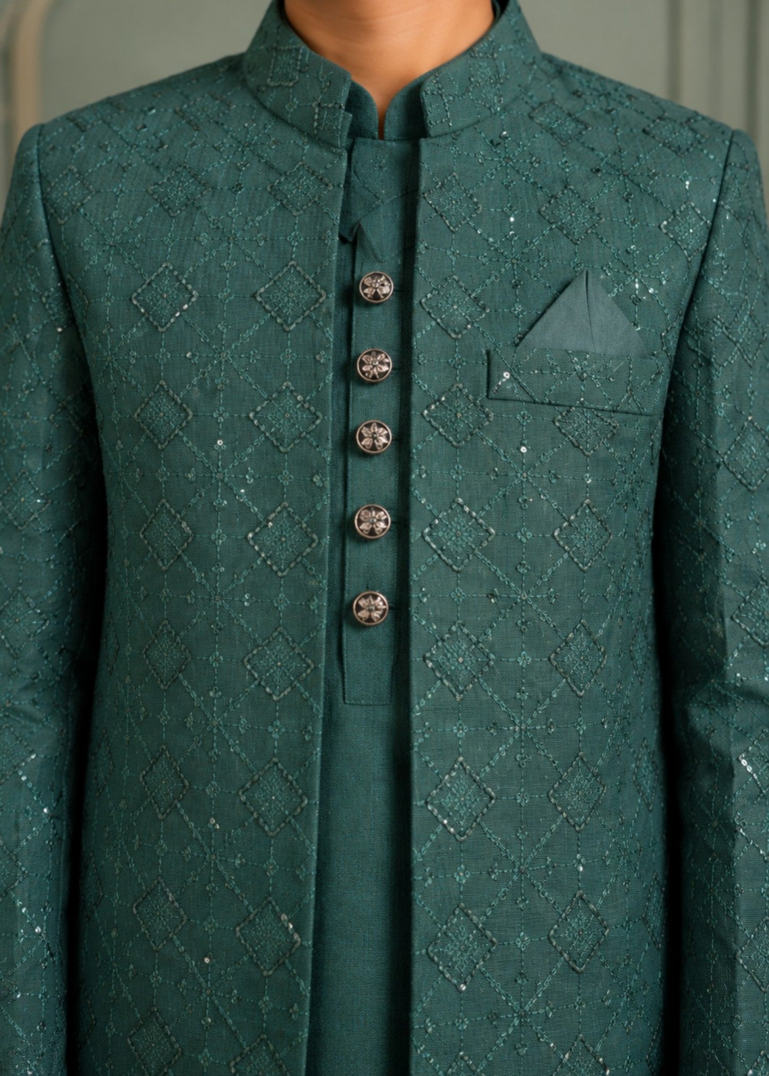 masuri Sherwani in Bottle green
