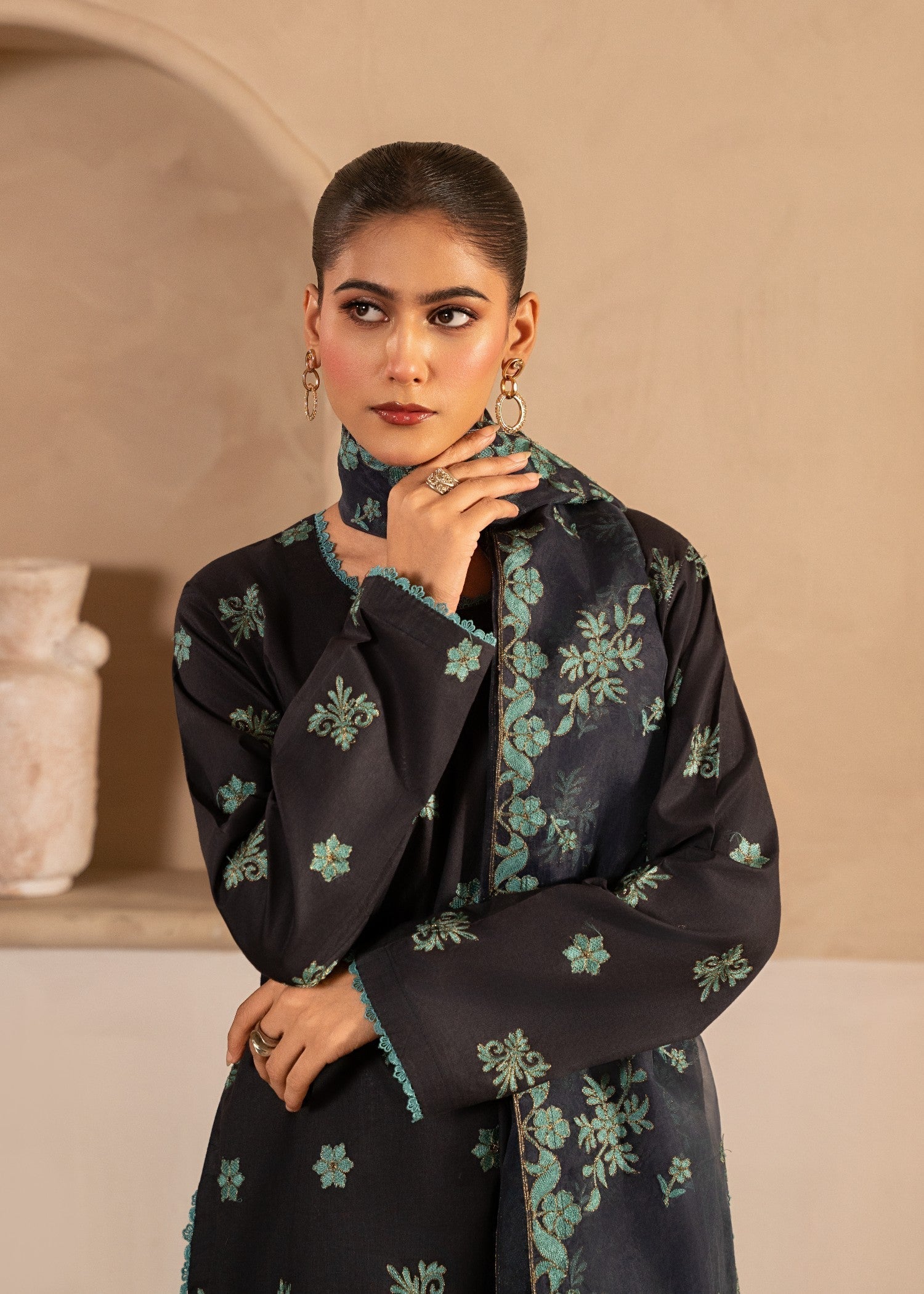 cotton Kurta Set in Charcoal black