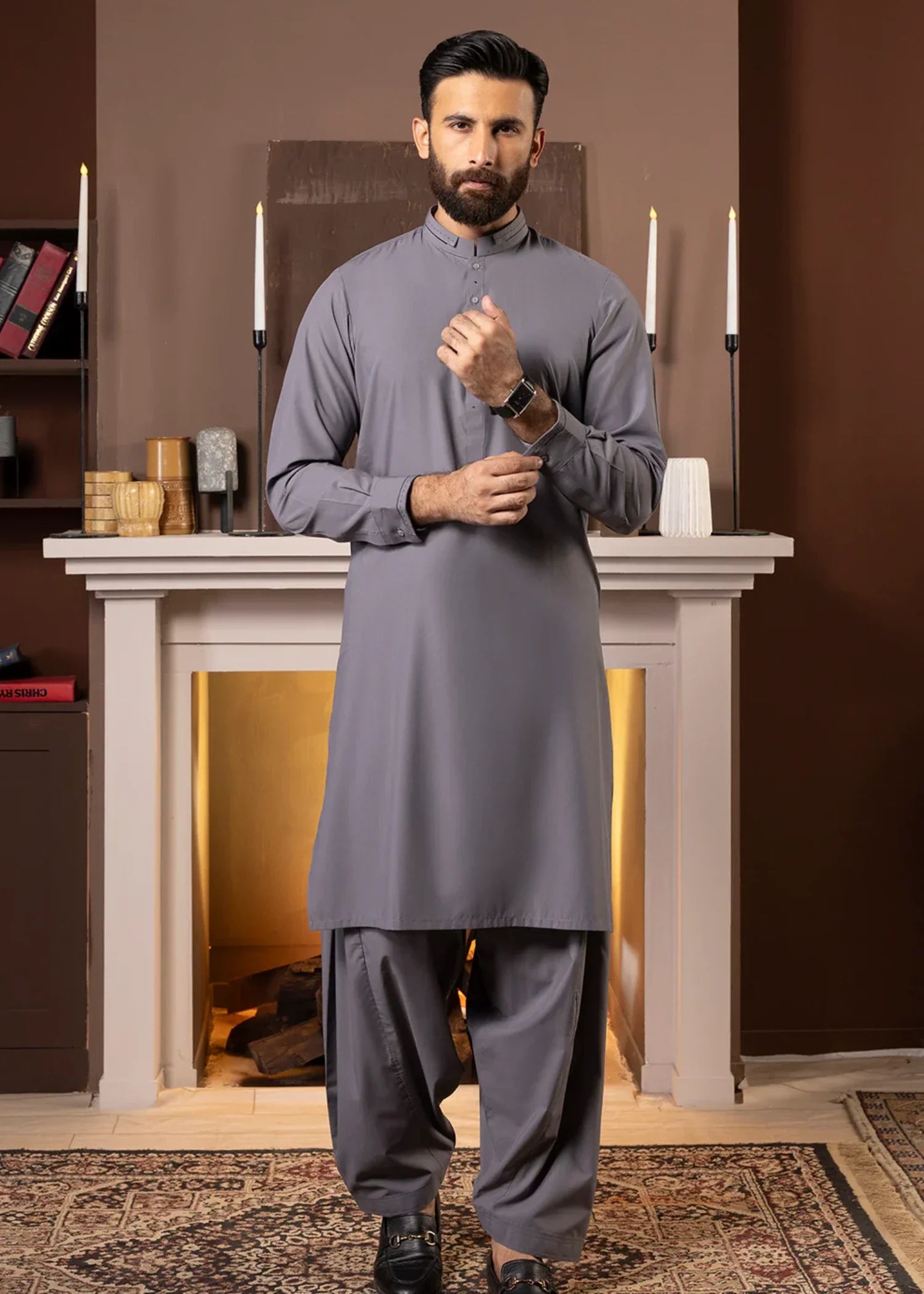 poly viscose Shalwar Kameez in Grey