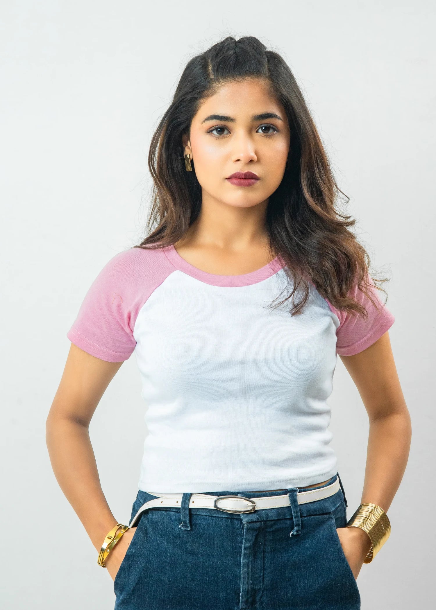 jersey knit Top in Blush pink, white