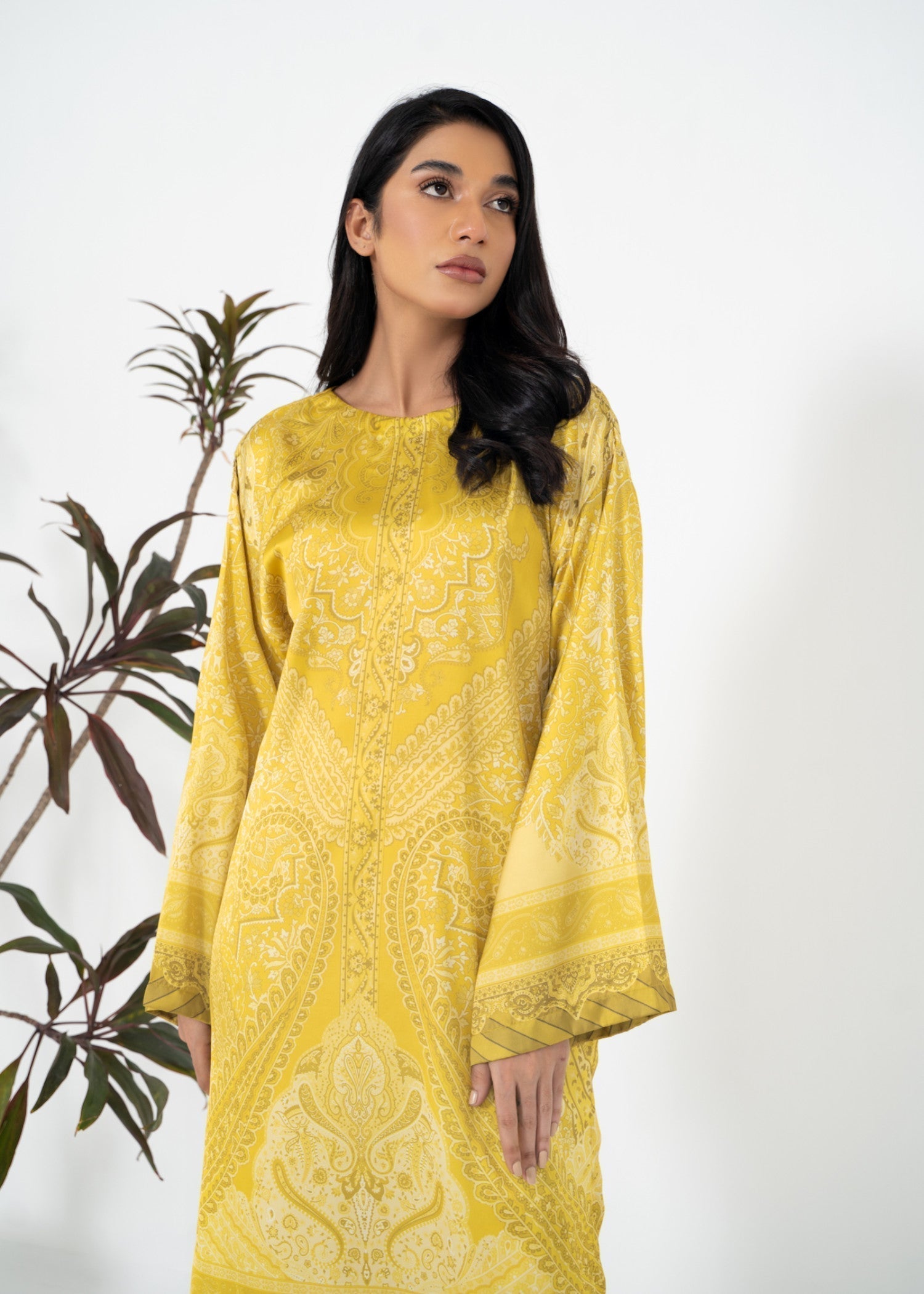satin silk Kurti in Yellow