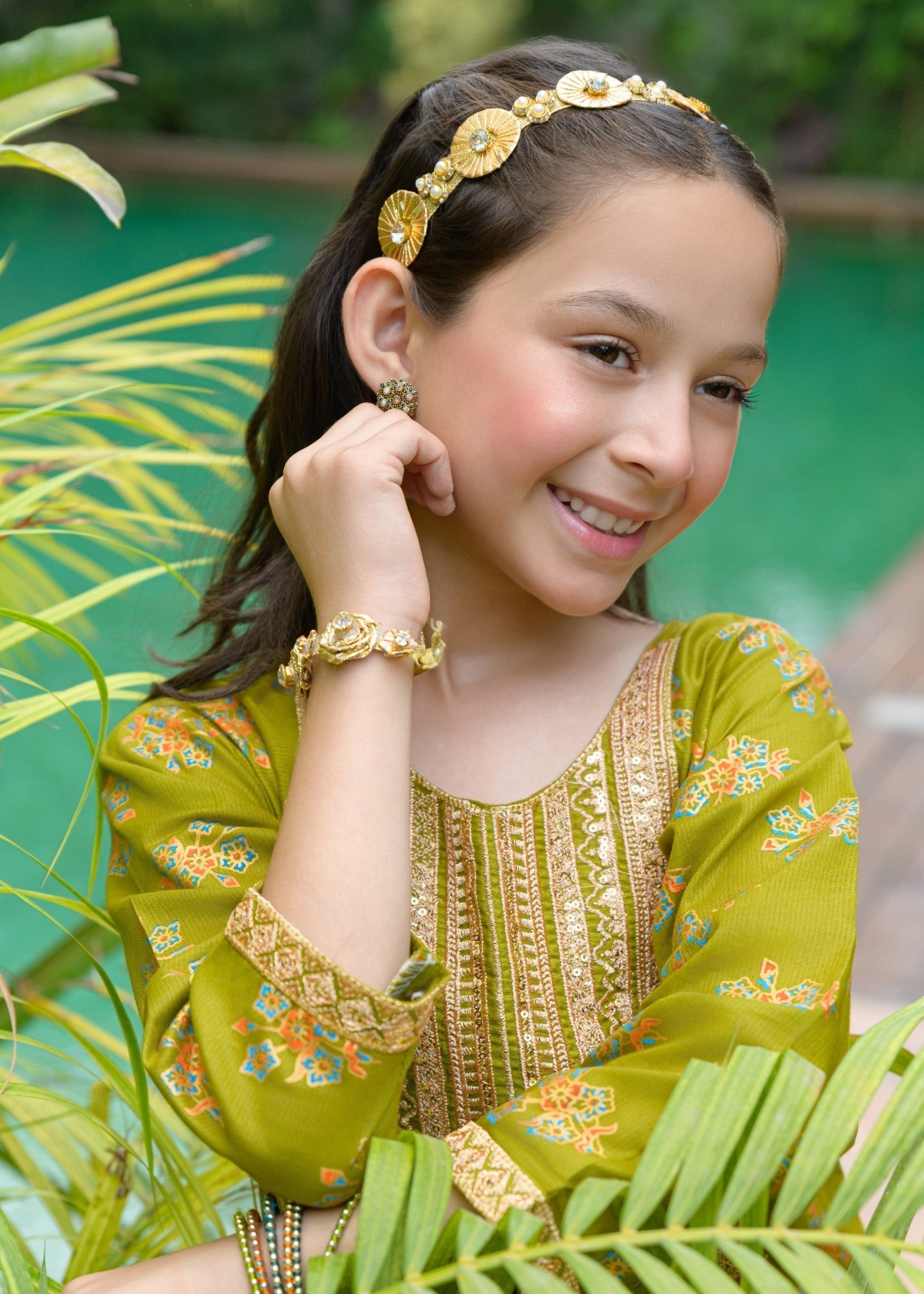 lawn Gharara in Olive green