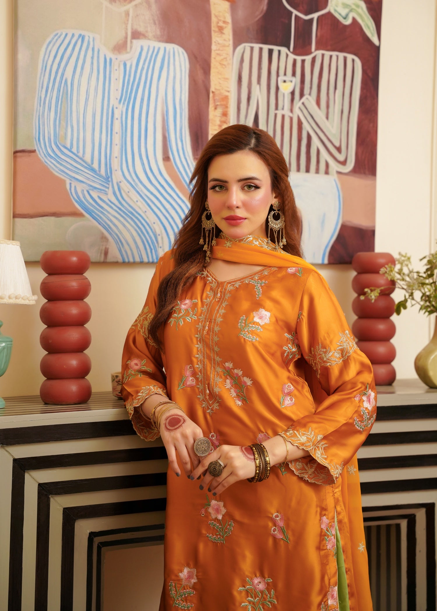 silk Kurta Set in Mustard