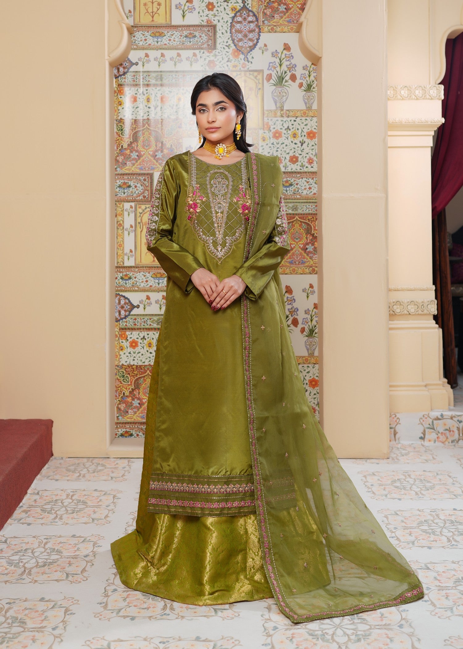 silk Lehenga in Green