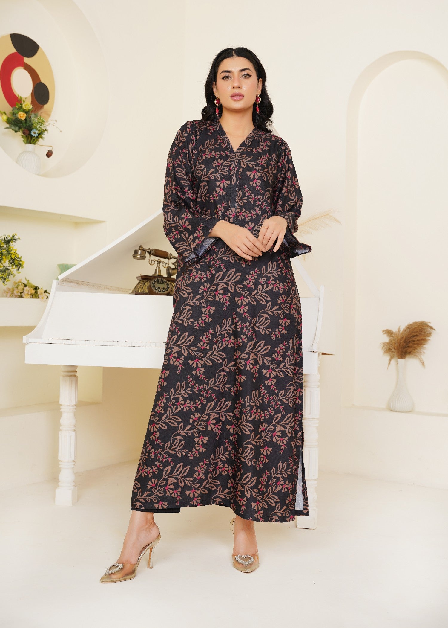 pk raw silk Kaftan in Charcoal black