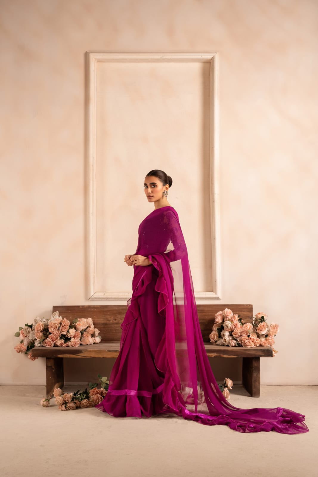 net Saree in Purple