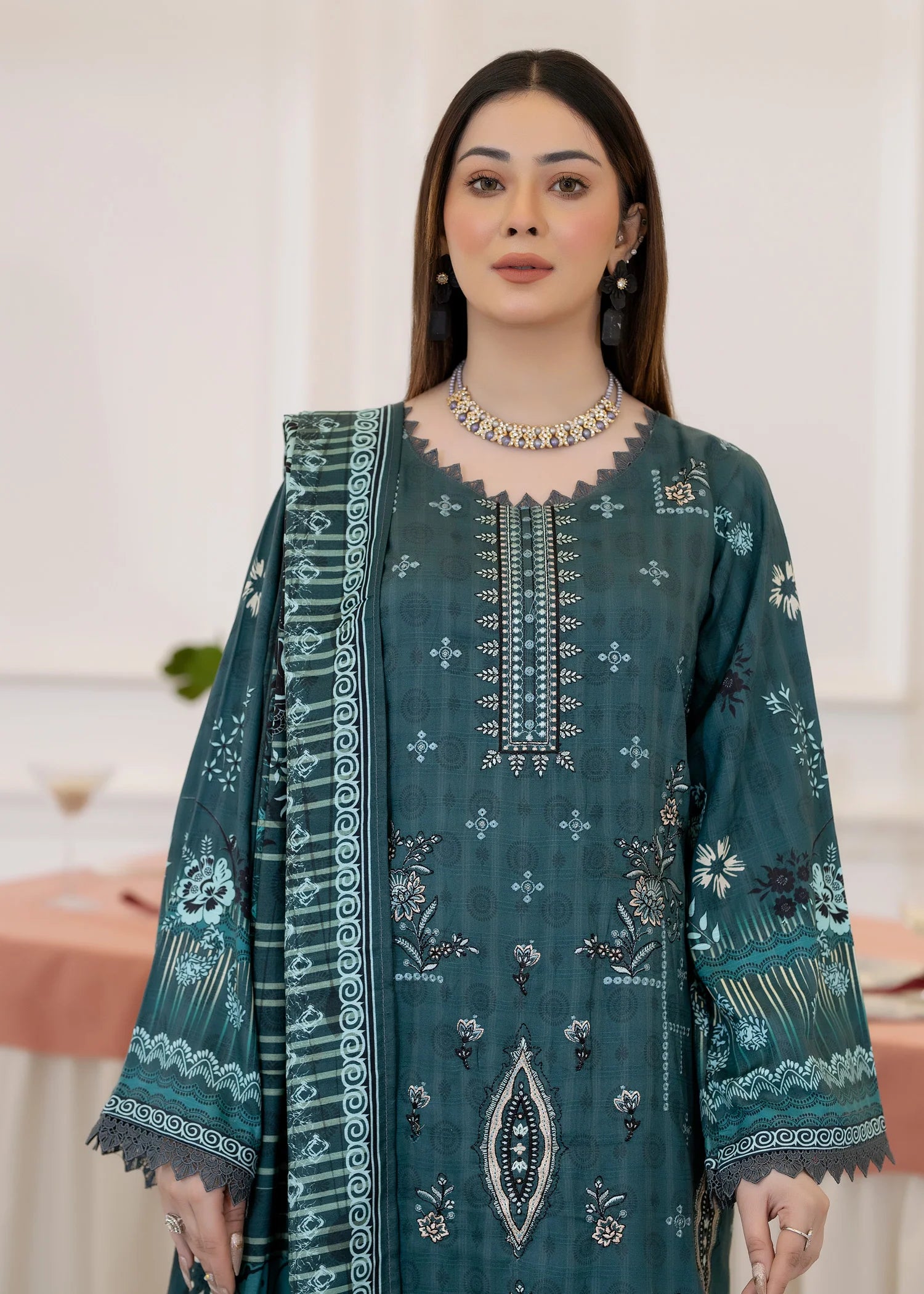 wool Kurta Set in Teal