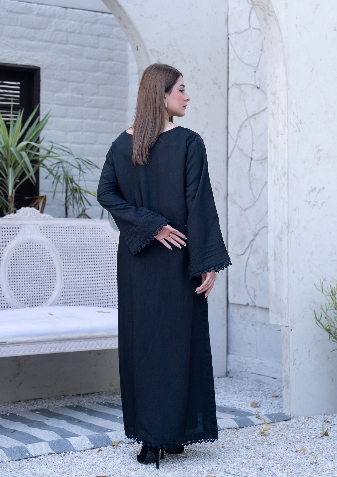 viscose raw silk Kurta Set in Black