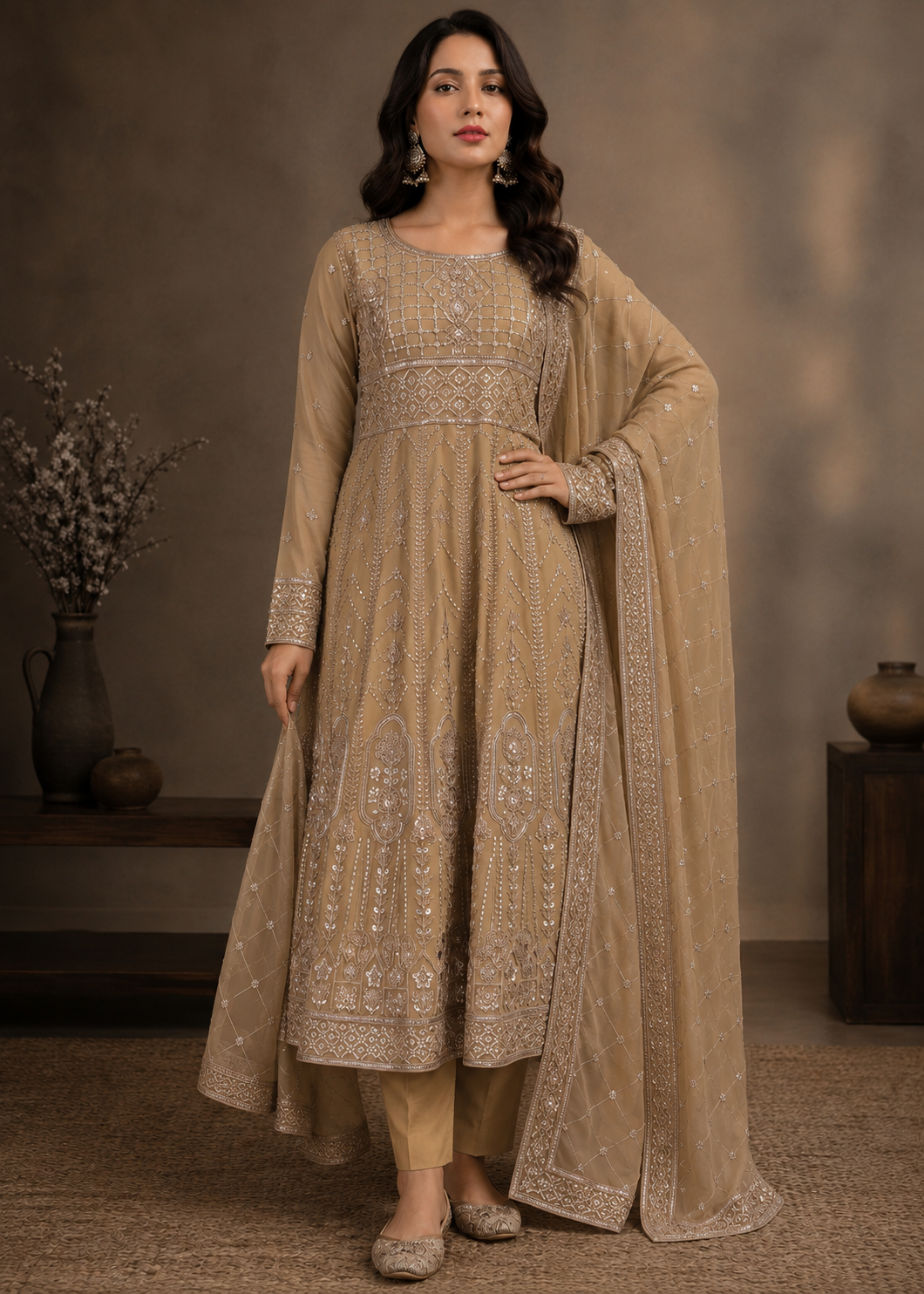 chiffon Maxi in Camel brown