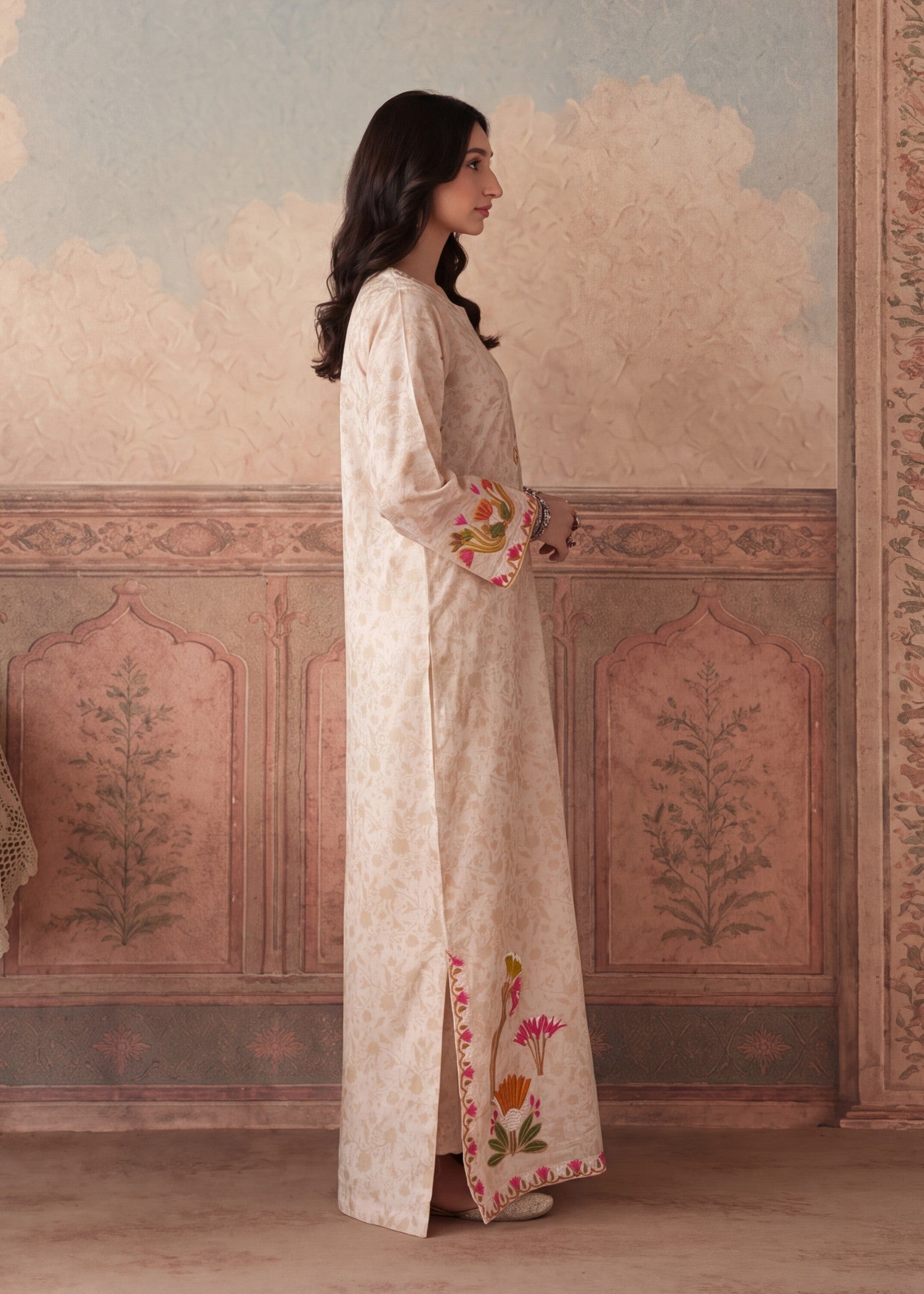 lawn Kaftan in Peach orange