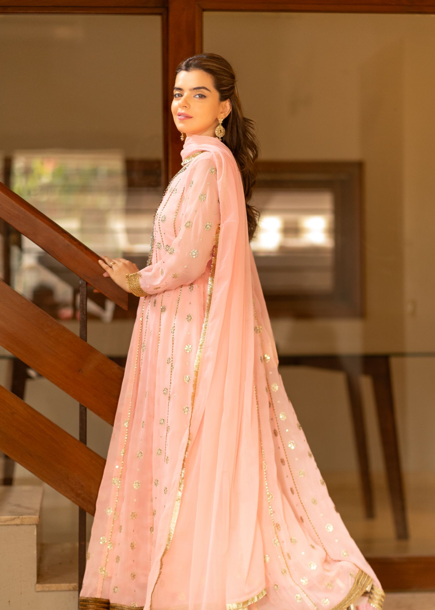 chiffon Pishwas in Baby pink