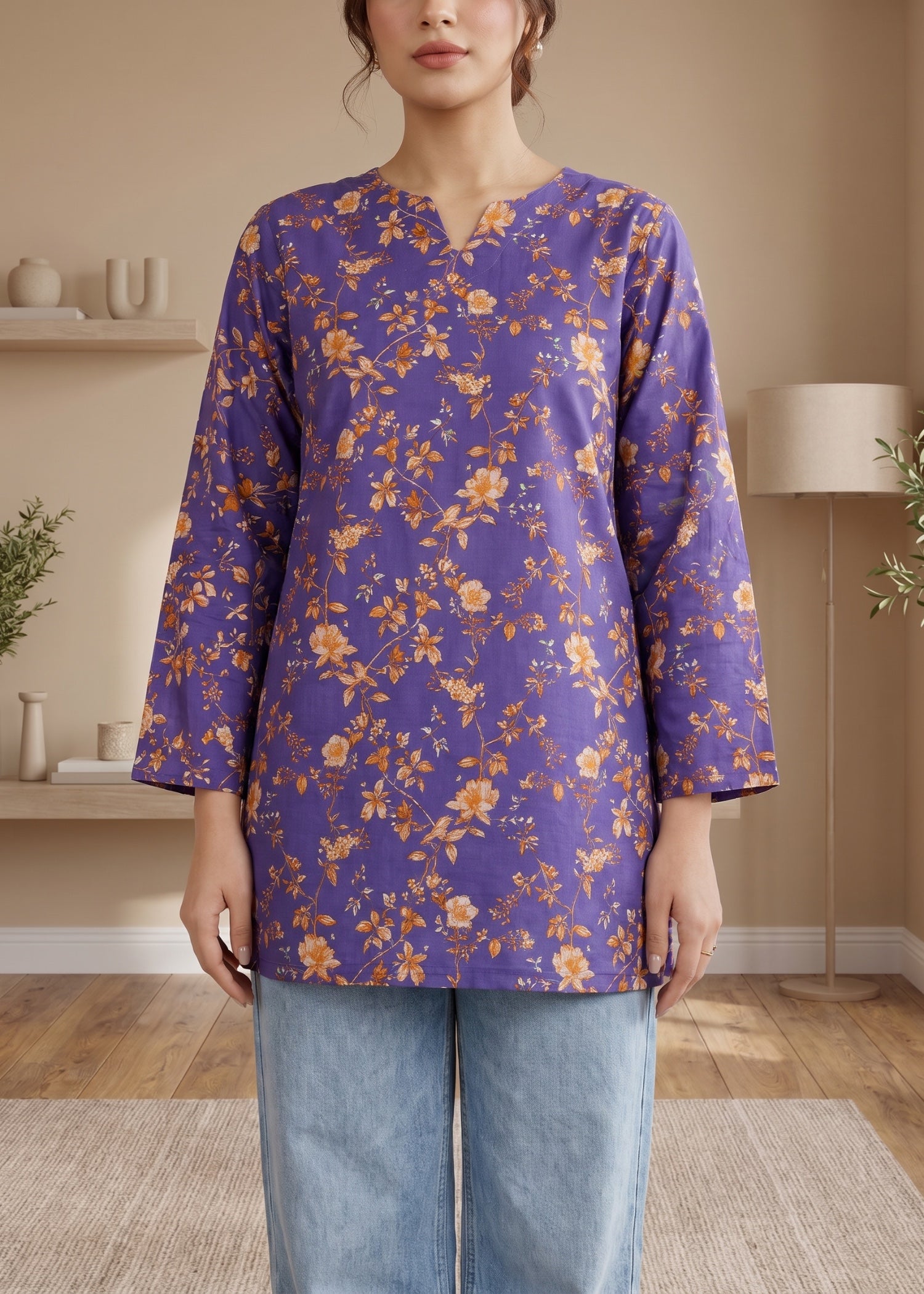 lawn cotton Kurti in Purple heart