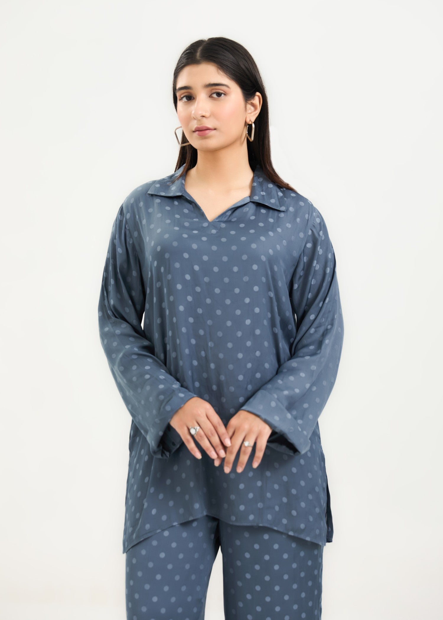 poly silk Co ord Sets in Duck egg grey