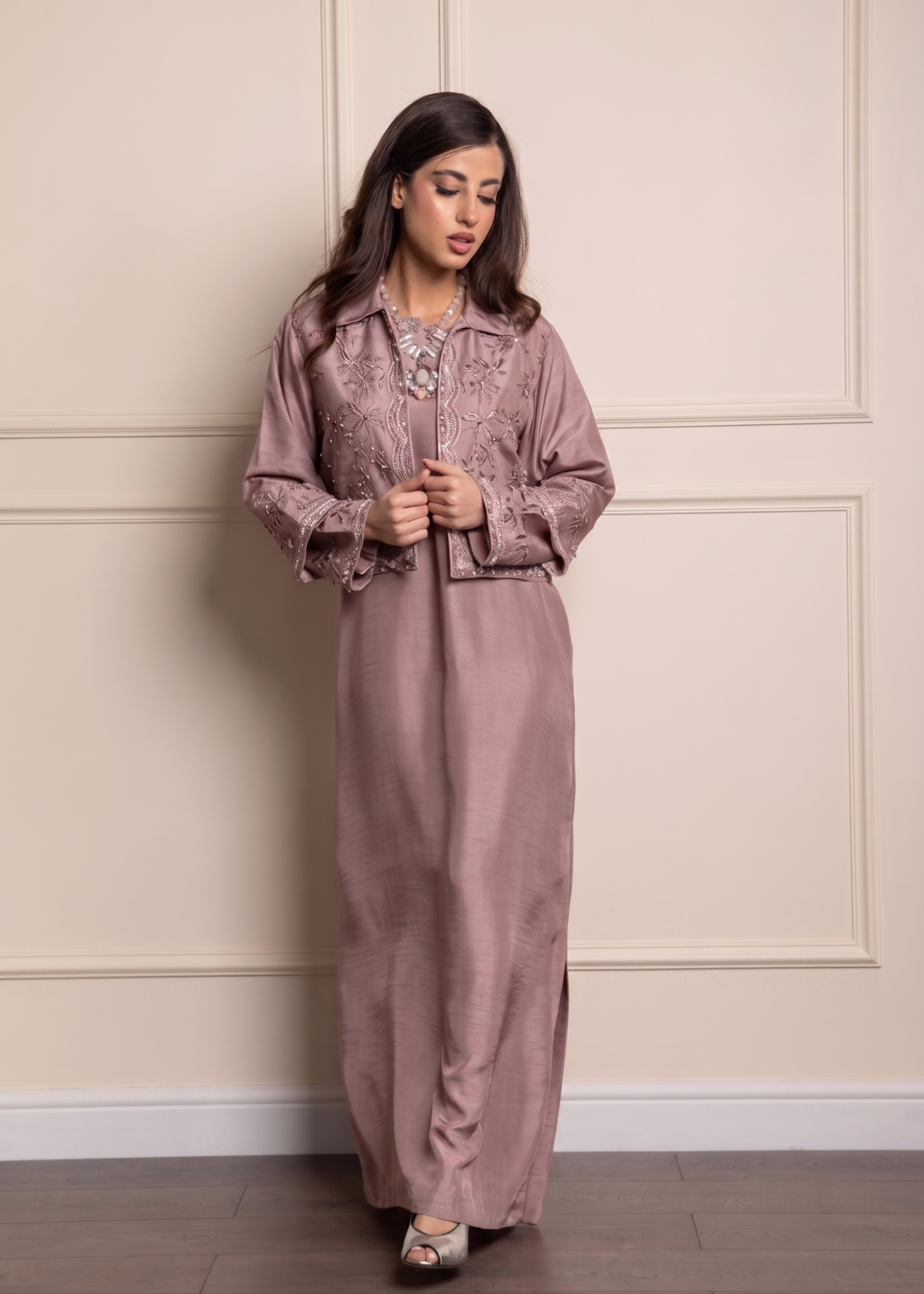 korean raw silk Jacket in Purple taupe