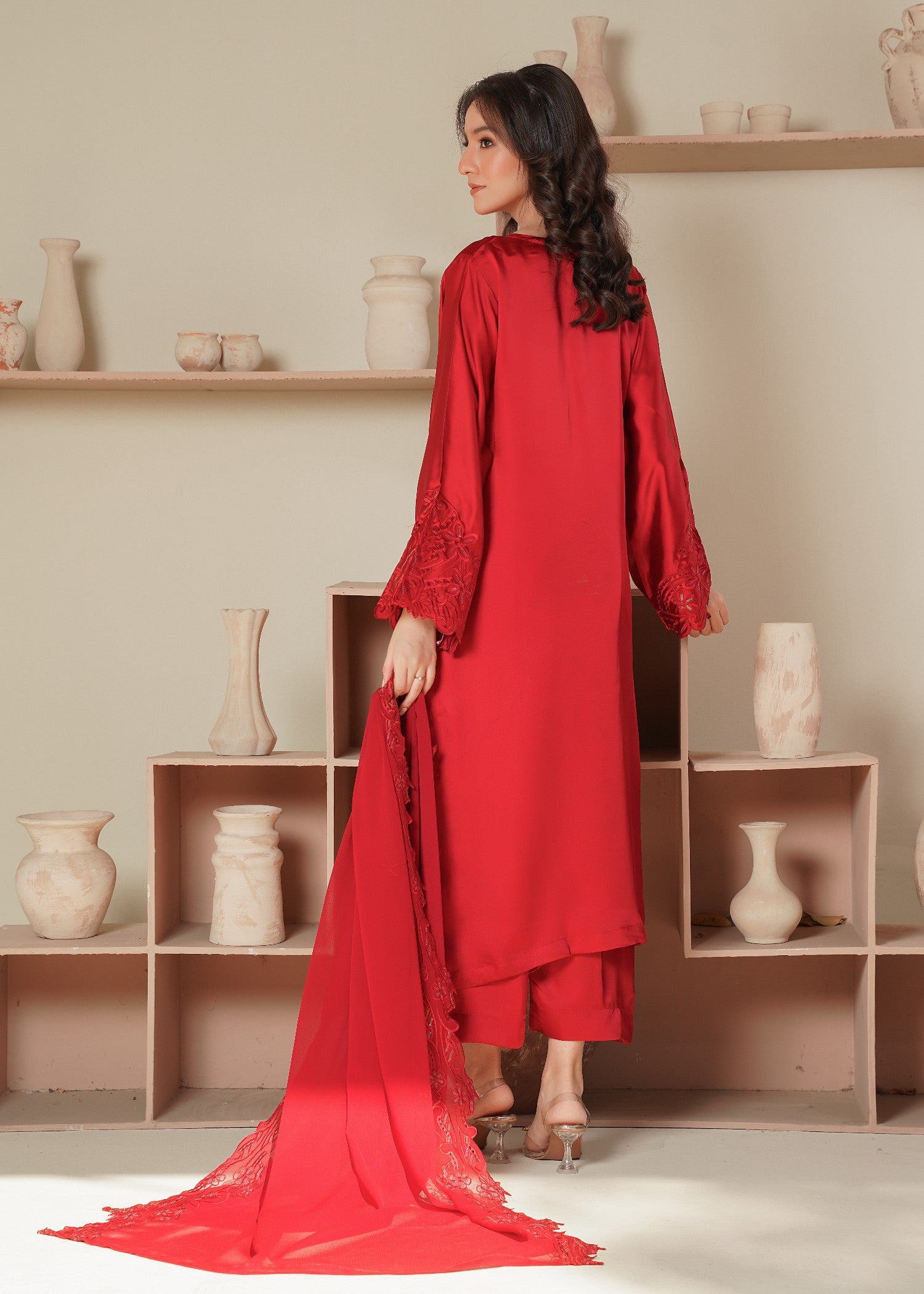 silk Kurta Set in Red